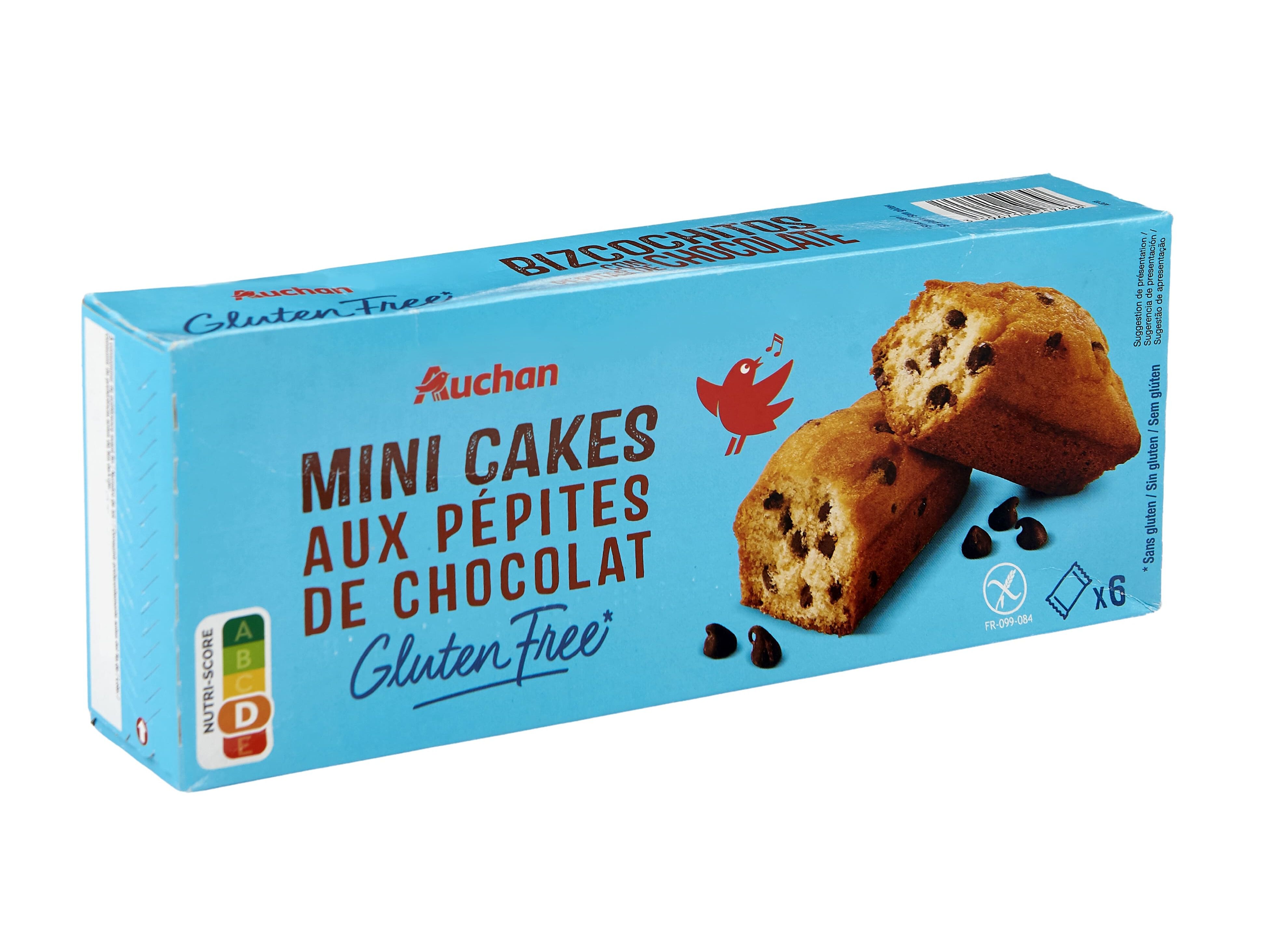 BOLOS MINI AUCHAN SEM GLUTEN COM PEPITAS DE CHOCOLATE 6UN 230G image number 0