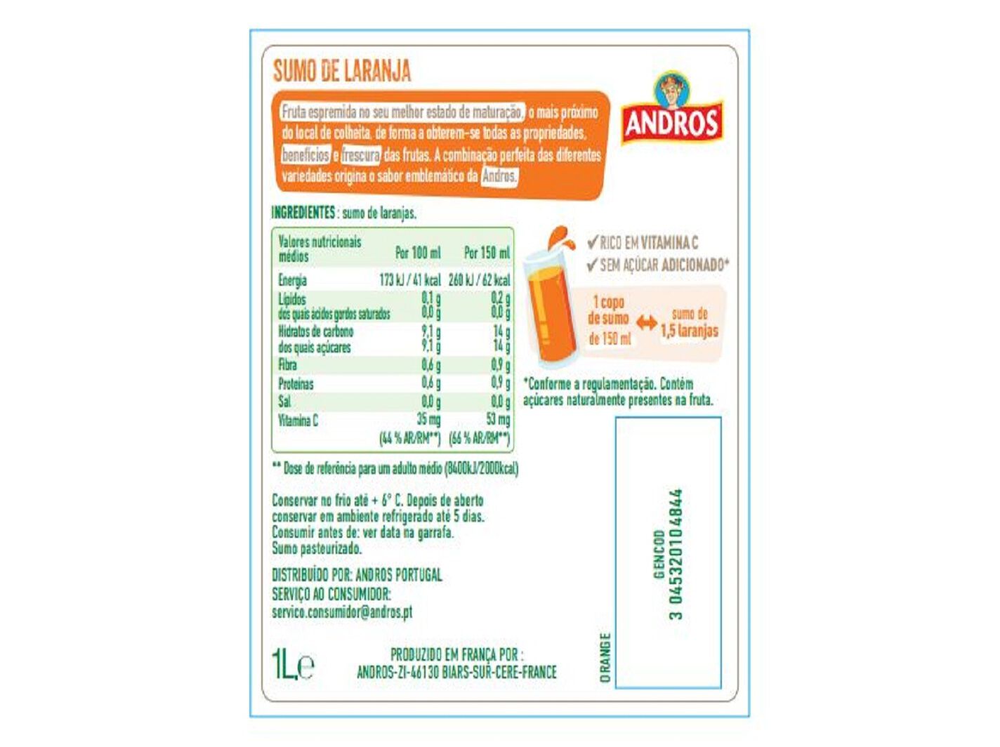 SUMO ANDROS LARANJA 1L image number 1