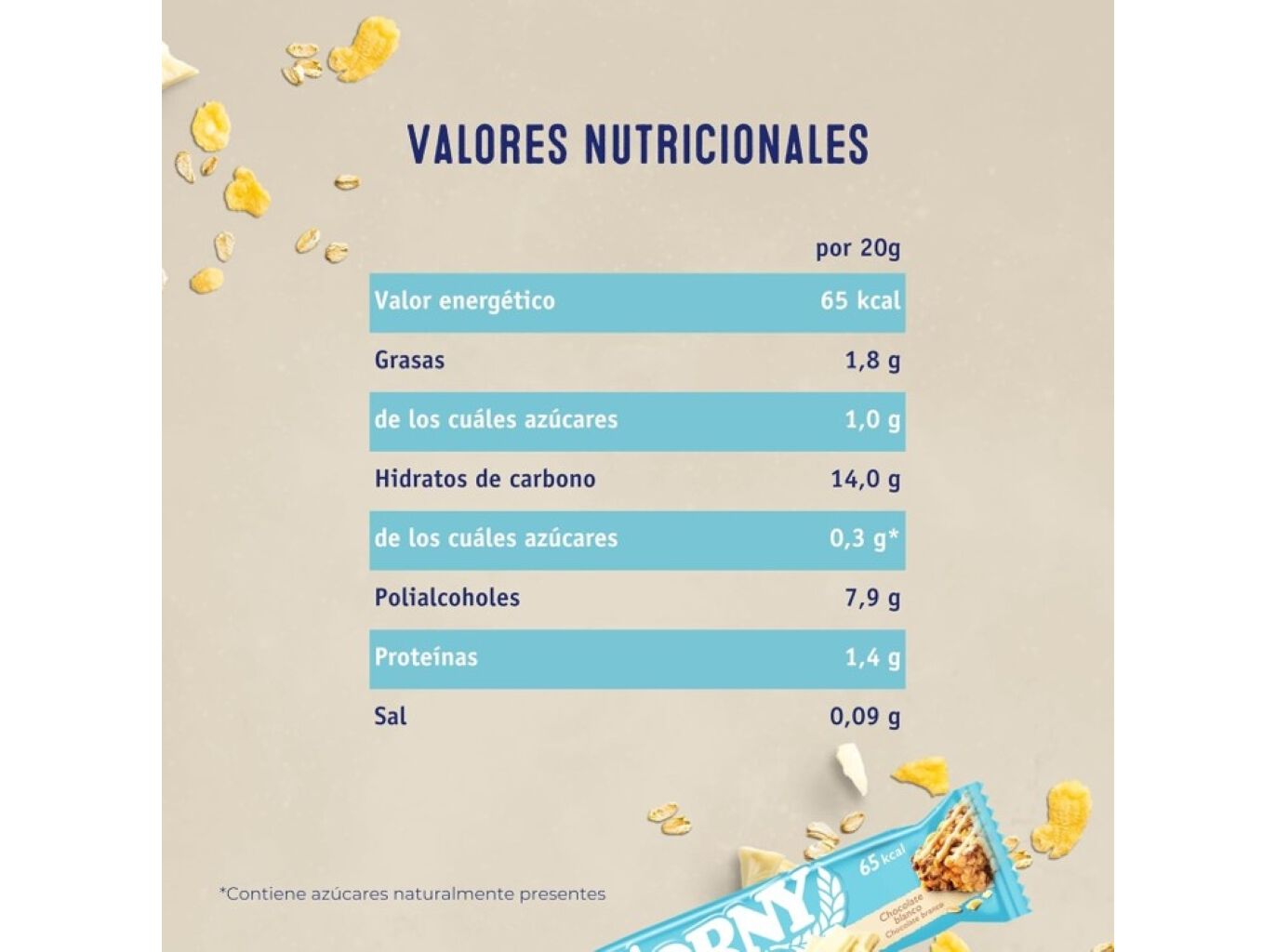 BARRAS CEREAIS CORNY 0% CHOCOLATE BRANCO 6X20G image number 1