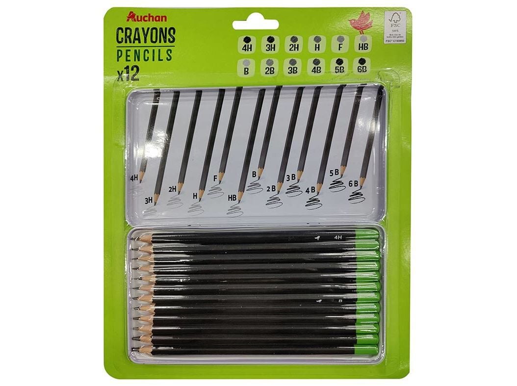 CONJUNTO DE 12 L&Aacute;PIS AUCHAN GRAFITE 4HA 6B