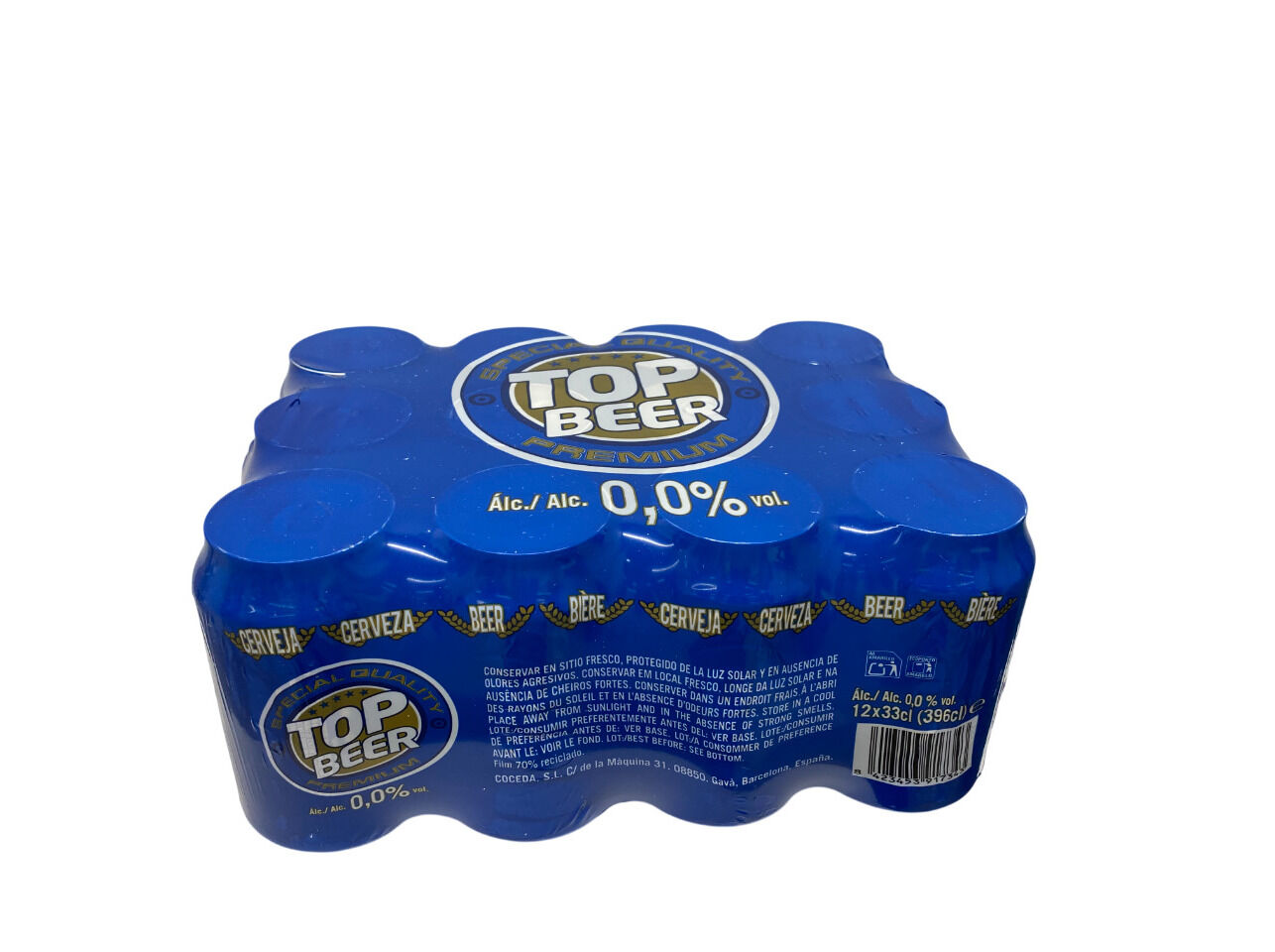 CERVEJA SEM ALCOOL TOP BEER LATA 12X0.33L