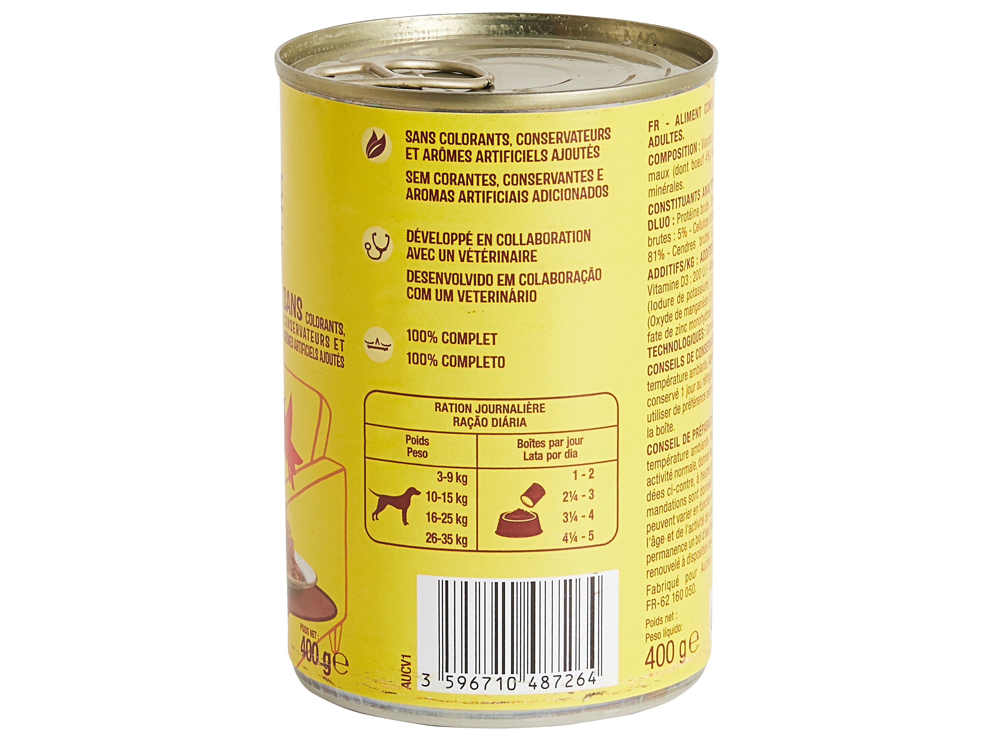 COMIDA H&Uacute;MIDA PARA C&Atilde;O AUCHAN TERRINA VACA 400 G image number 3