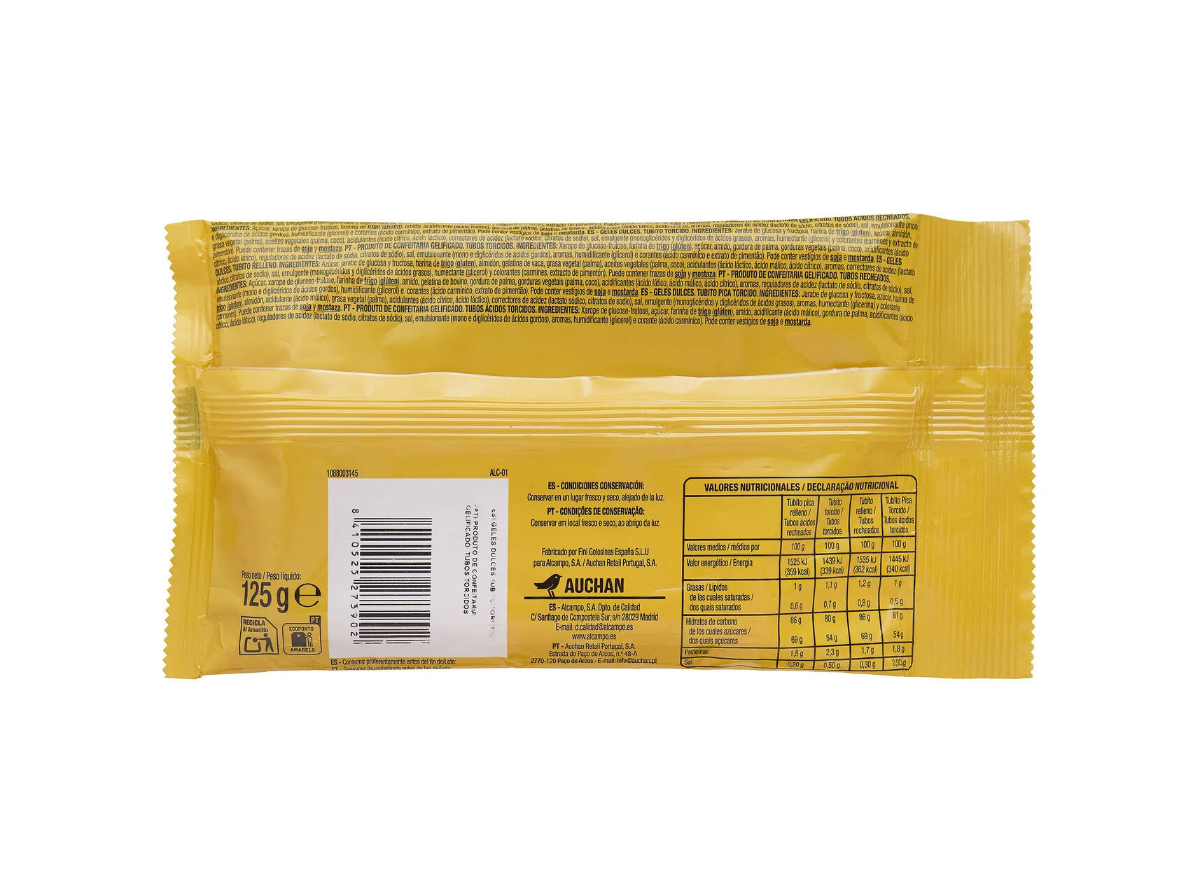 GOMAS AUCHAN TUBOS TORCIDOS 125G image number 1