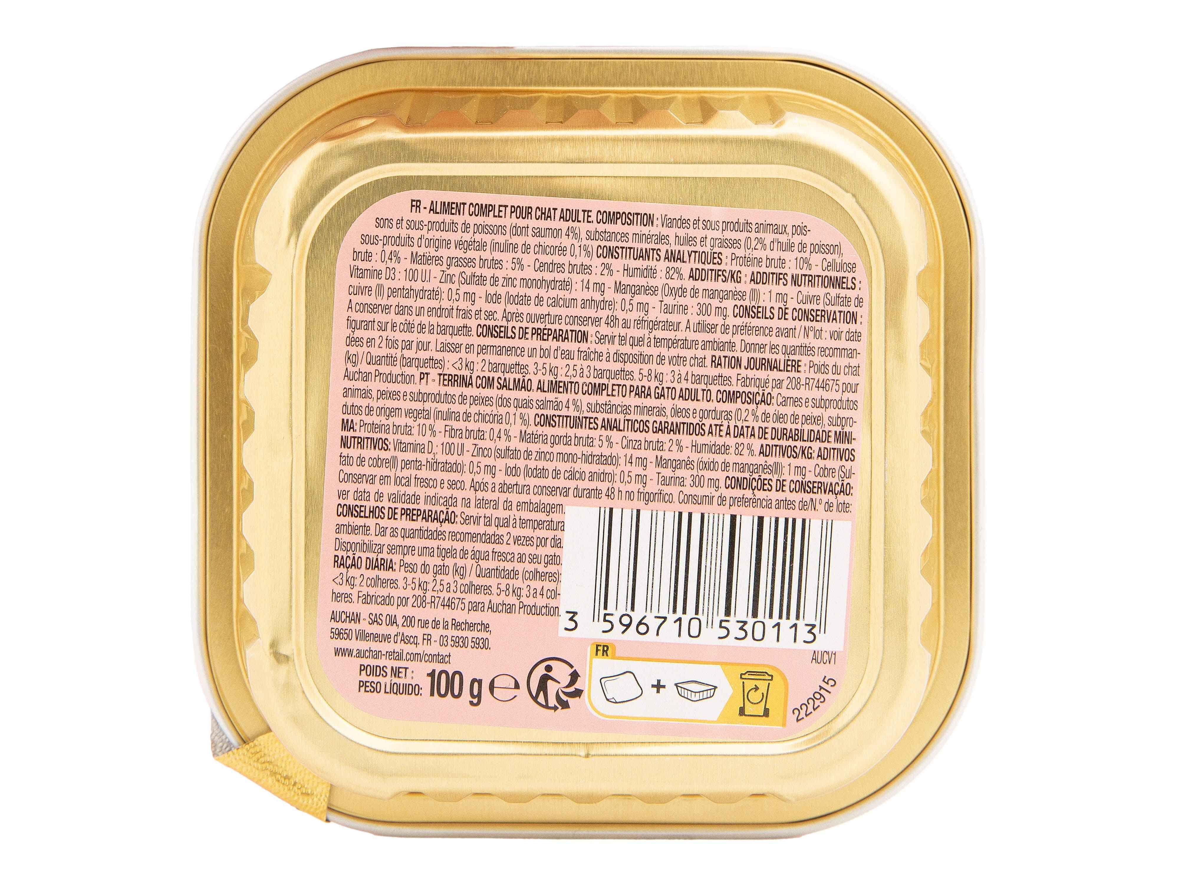 COMIDA H&Uacute;MIDA PARA GATO AUCHAN TERRINA RICO EM SALM&Atilde;O 100G image number 2