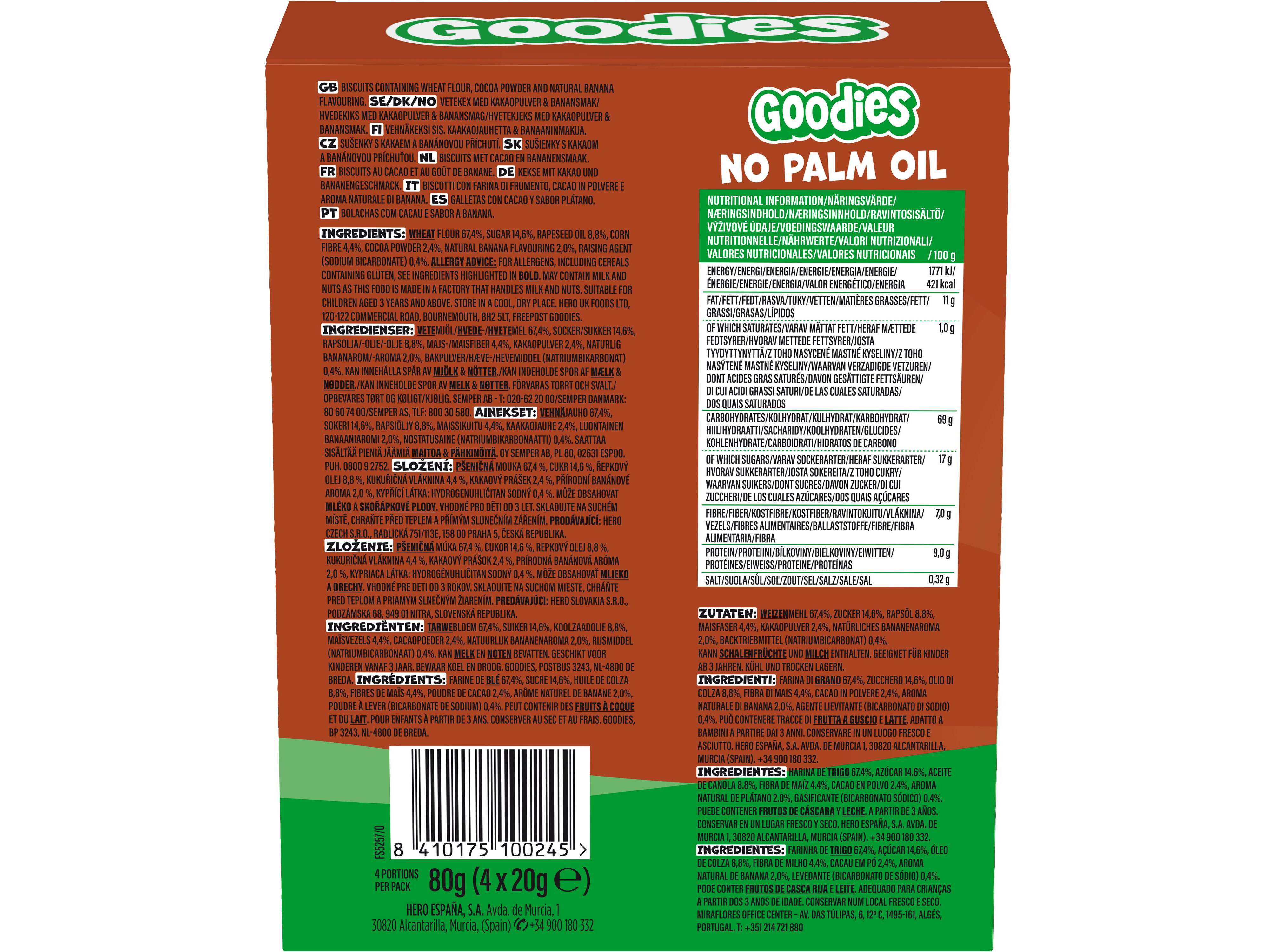 BISCOITOS GOODIES CHOCO BANANA 4X20G image number 1