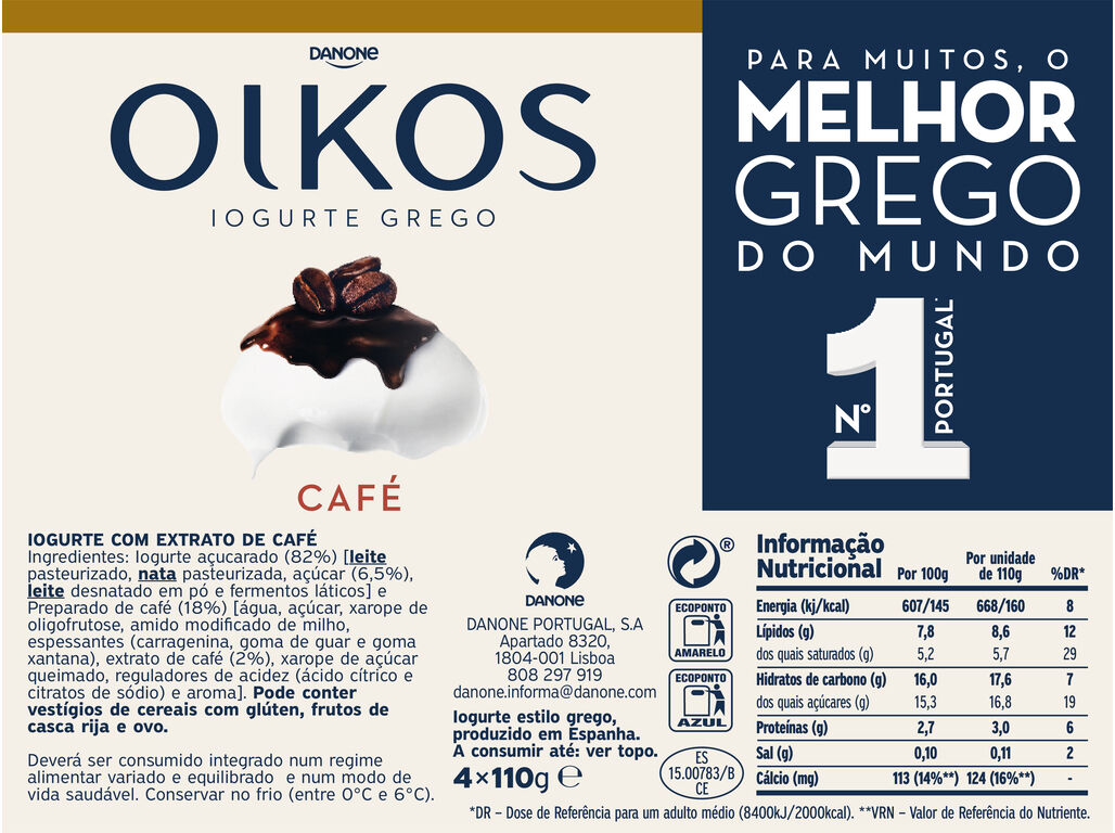 IOGURTE OIKOS DANONE GREGO CAF&Eacute; 4X110G image number 1