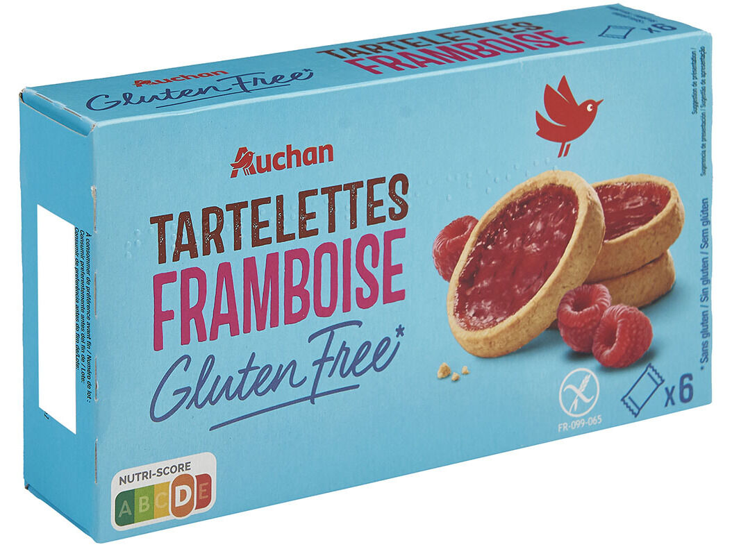 TARTELETE AUCHAN SEM GL&Uacute;TEN FRAMBOESA 130 G 6 UN