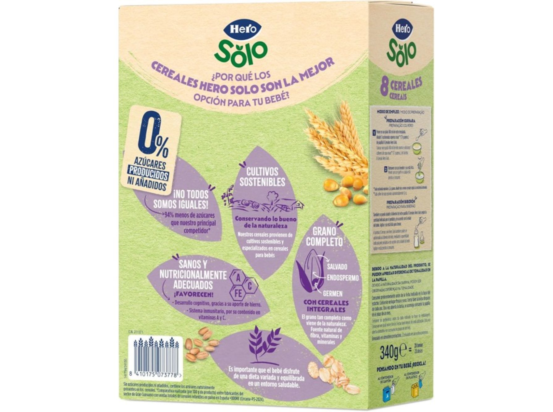 FARINHA N&Atilde;O L&Aacute;CTEA HERO BABY 8 CEREAIS 340G image number 1