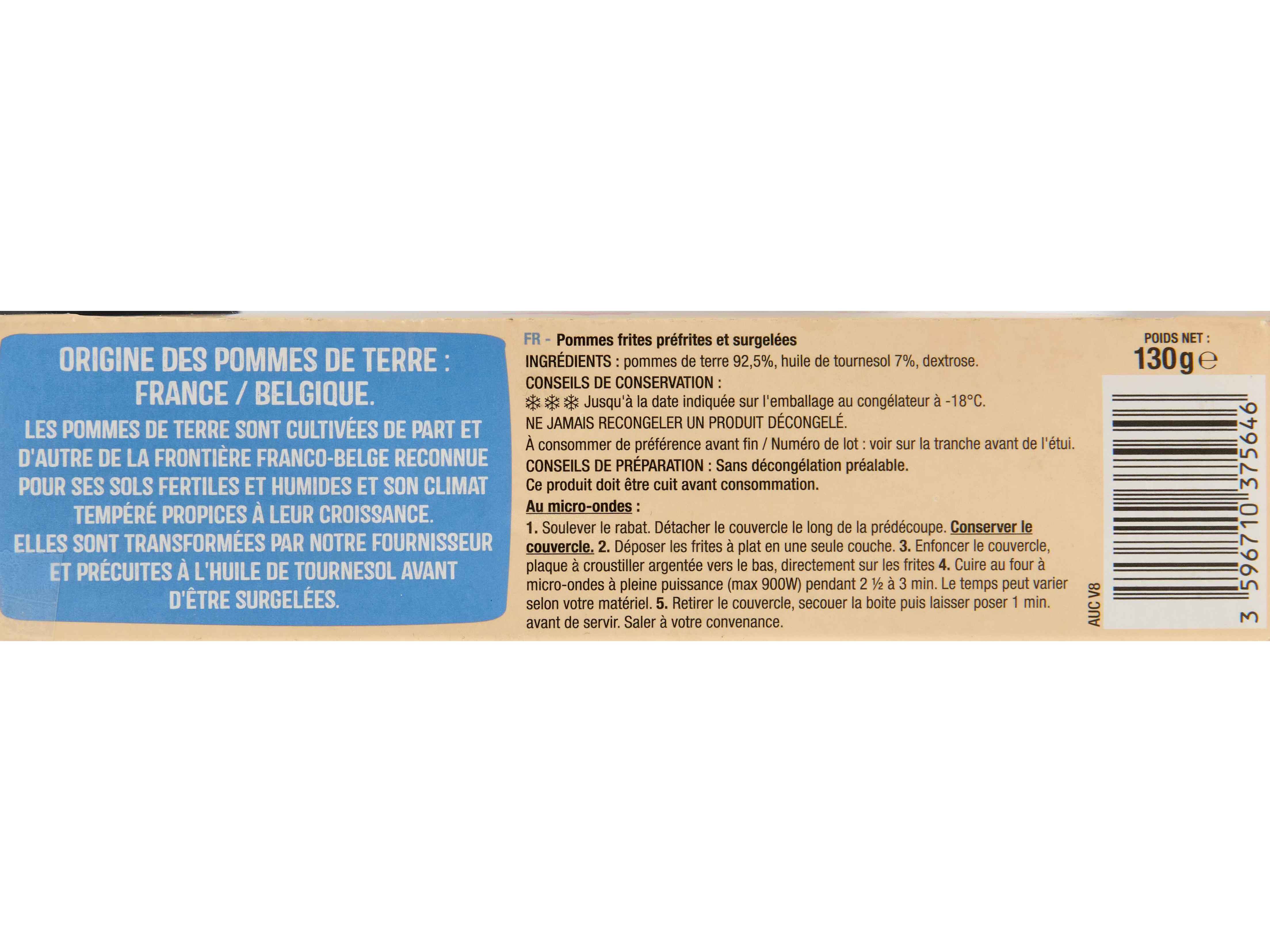 BATATAS AUCHAN PR&Eacute;-FRITAS PALITOS PARA MICROONDAS 130G image number 2