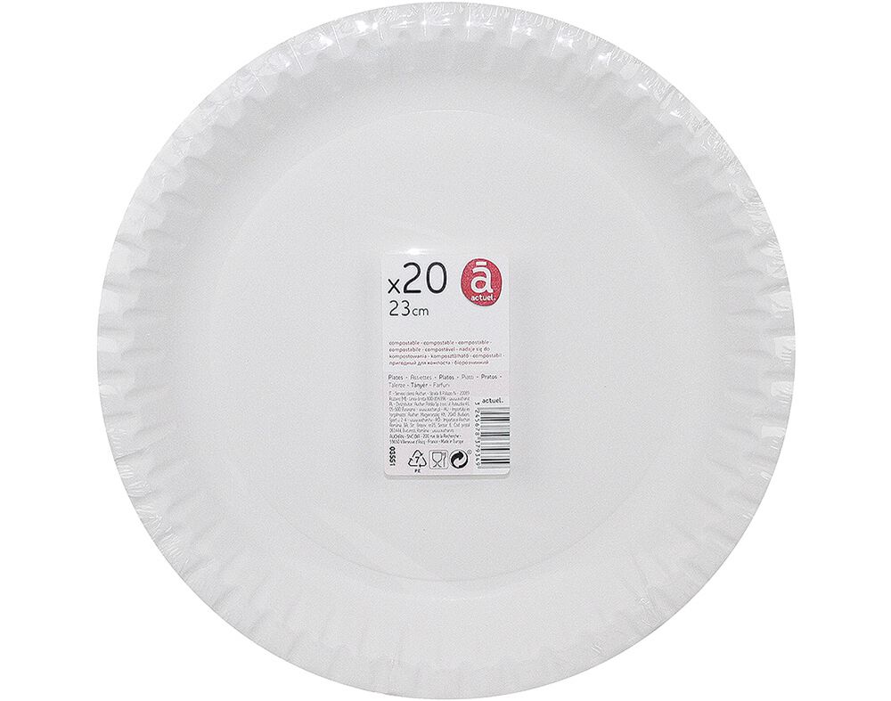 PRATOS CART&Atilde;O BIODEGRAD&Aacute;VEL ACTUEL 23CM PACK 20 UNIDADES