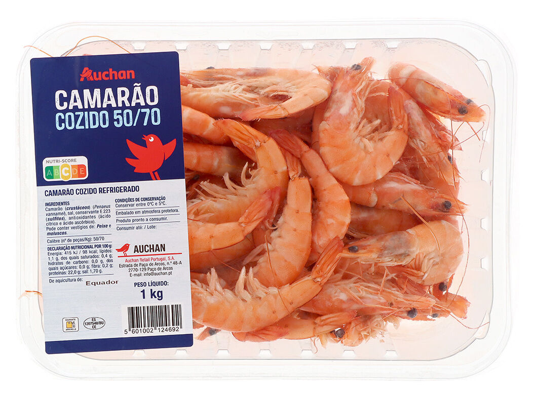 CAMAR&Atilde;O COZIDO VANNAMEI AUCHAN 50/70 1KG