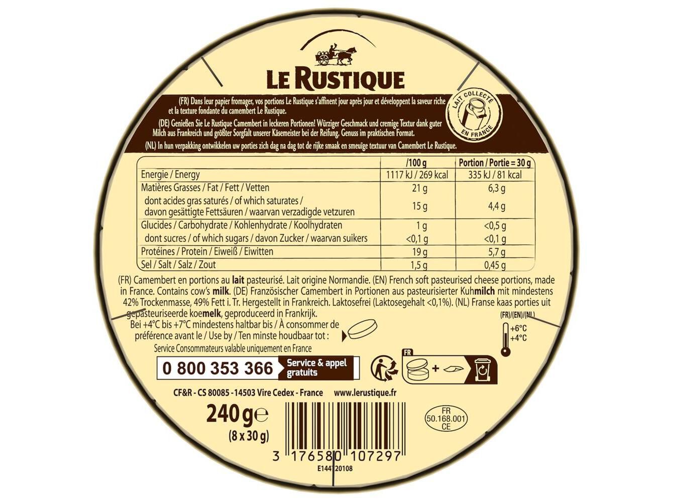 QUEIJO LE RUSTIQUE CAMEMBERT POR&Ccedil;OES 240G image number 2