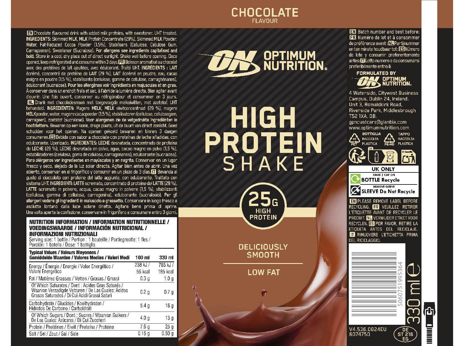 BATIDO PRONTO A BEBER OPTIM NUT PROTEINA CHOCOLATE 330ML image number 1