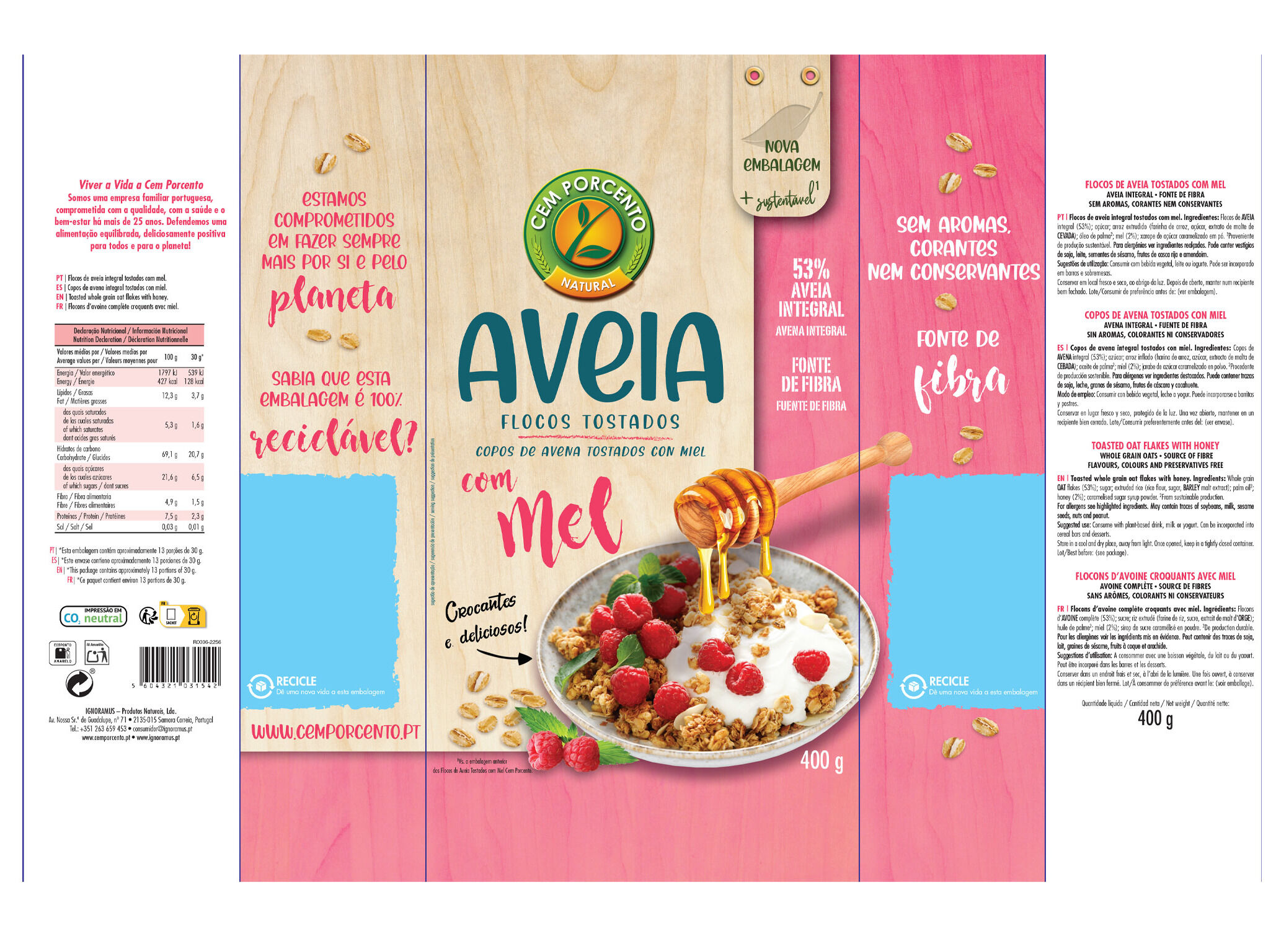 FLOCOS CEM PORCENTO AVEIA CROCANTES COM MEL 400G image number 1