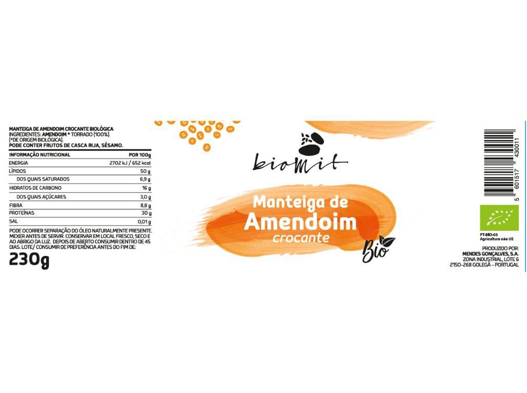 MANTEIGA AMENDOIM BIO BIOMIT CROCANTE 230G image number 1