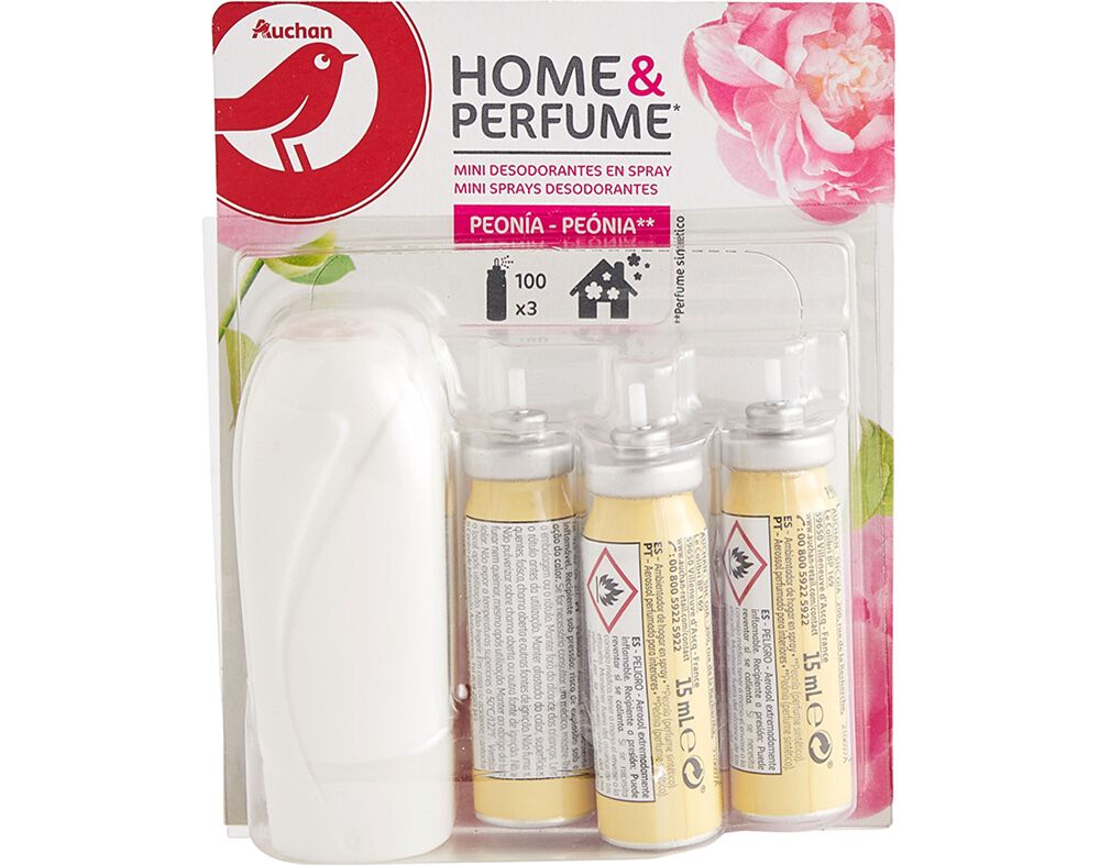 AMBIENTADOR AUCHAN MINI SPRAY PE&Oacute;NIA COM RECARGAS 3X15ML image number 0