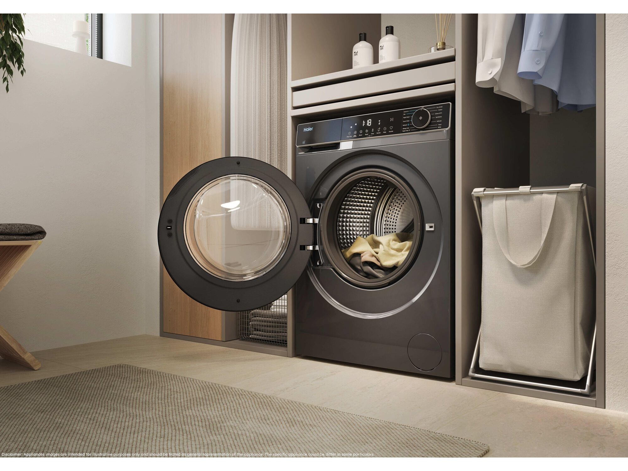 MAQUINA DE LAVAR ROUPA HAIER HW90-BP14357GTUS A 9KG CINZENTA 1400RPM image number 8