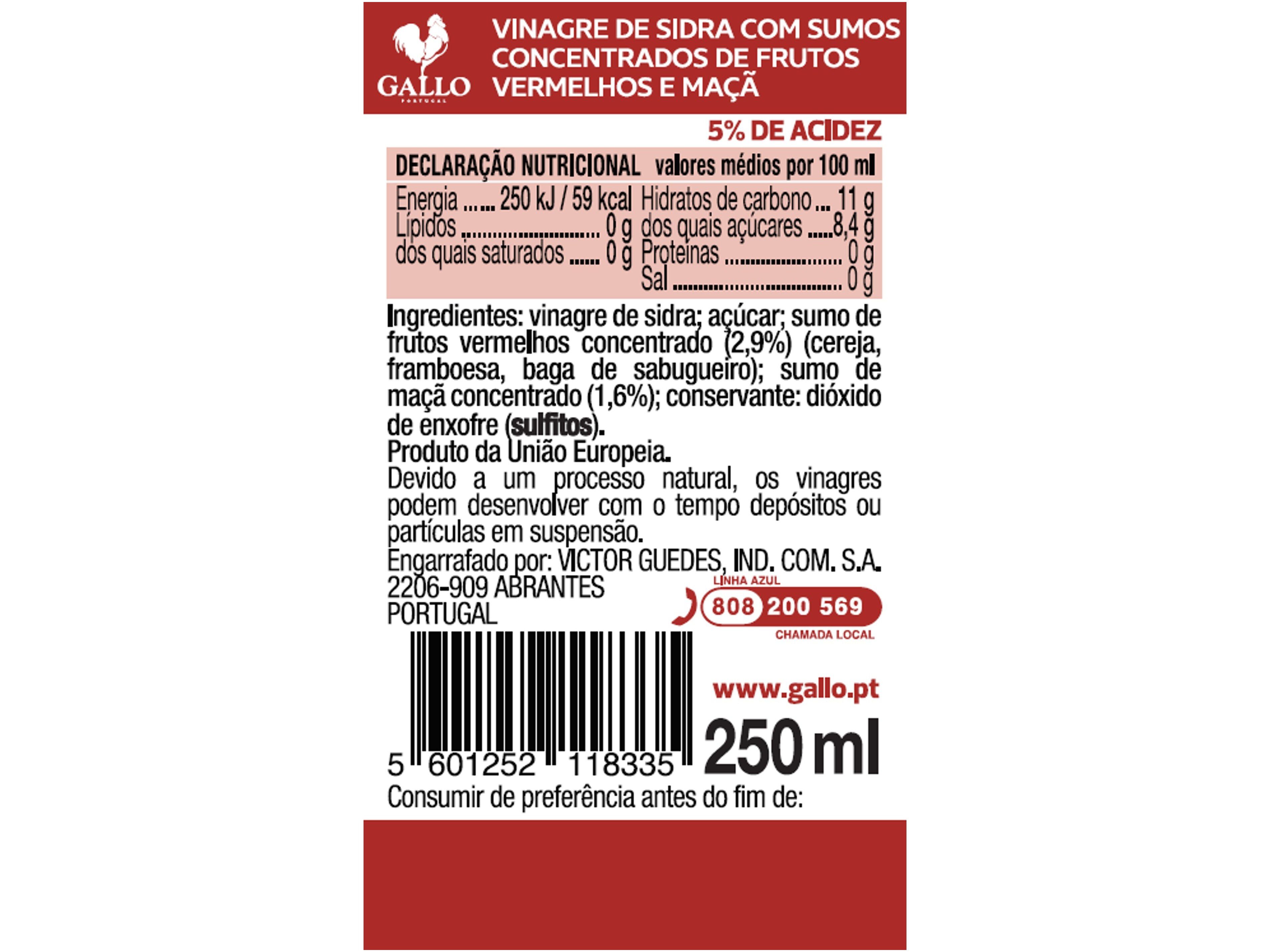 VINAGRE GALLO SIDRA FRUTOS VERMELHOS 250ML image number 1
