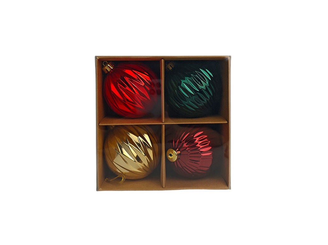 CAIXA COM 4 BOLAS NATAL ACTUEL PL&Aacute;STICO 8CM
