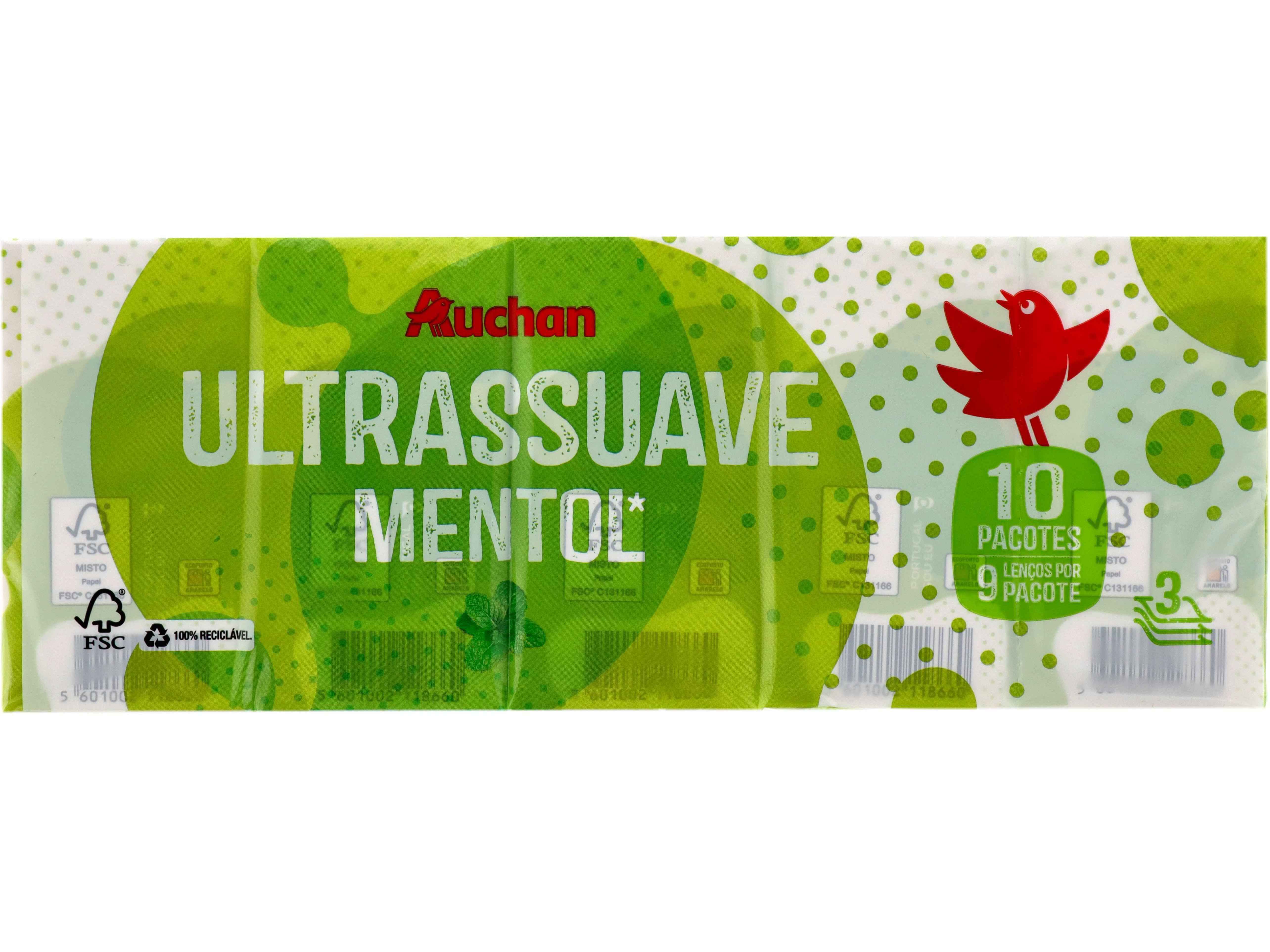 LEN&Ccedil;OS BOLSO AUCHAN ULTRASSUAVE MENTOL 3 FOLHAS 10 UN