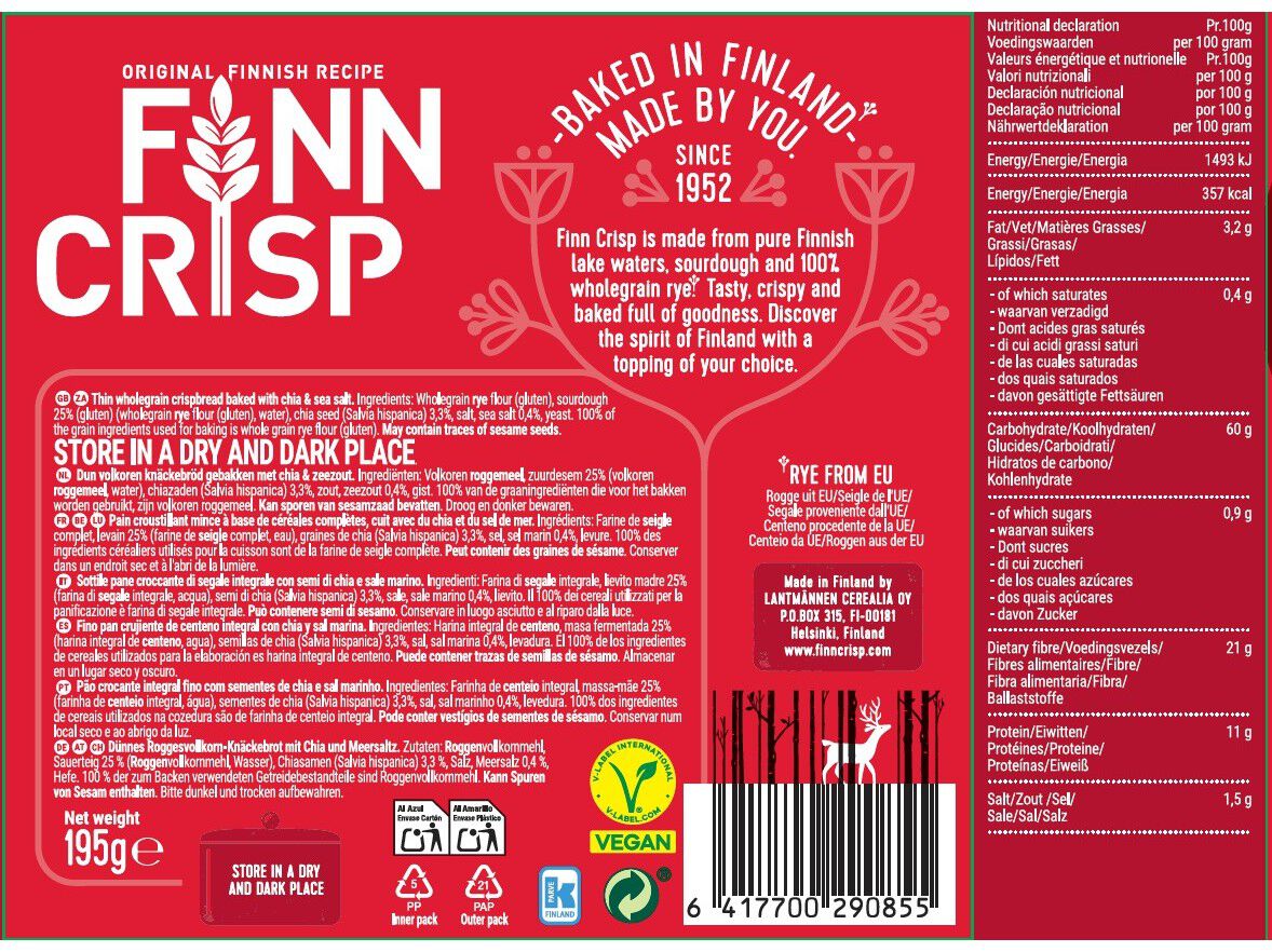 TOSTAS FINN CRISP CHIA & SAL 195G image number 1