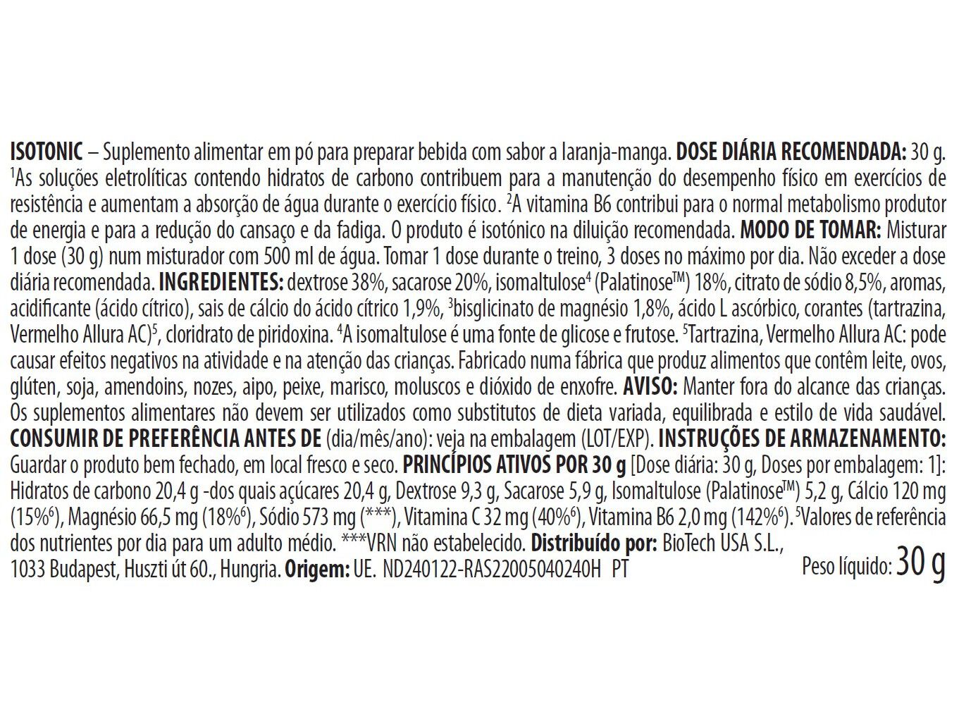 P&Oacute; ISOT&Oacute;NICO BIOTECH USA MANGA LARANJA 30G image number 1