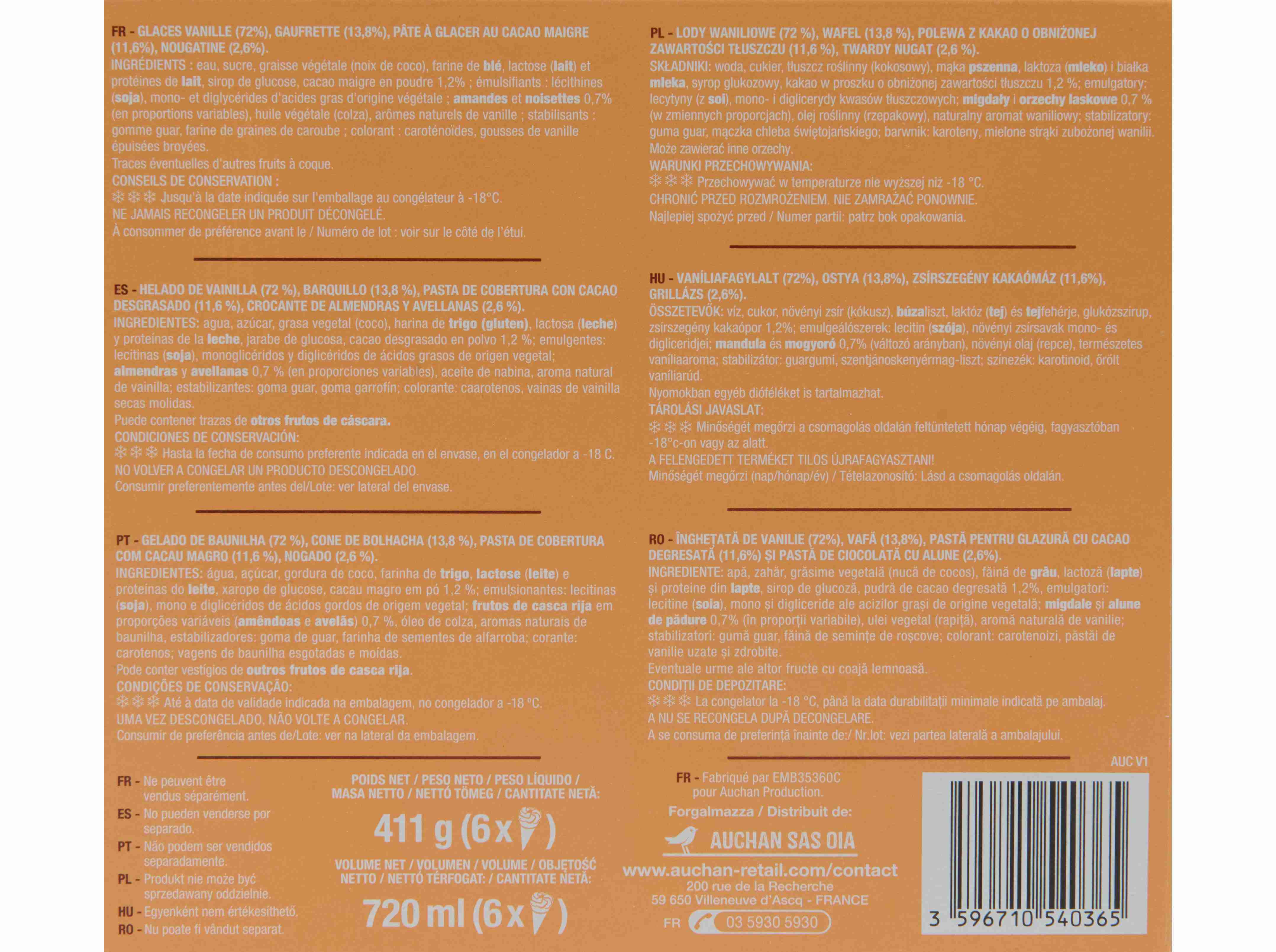 GELADO CONE AUCHAN BAUNILHA 6X120ML image number 2