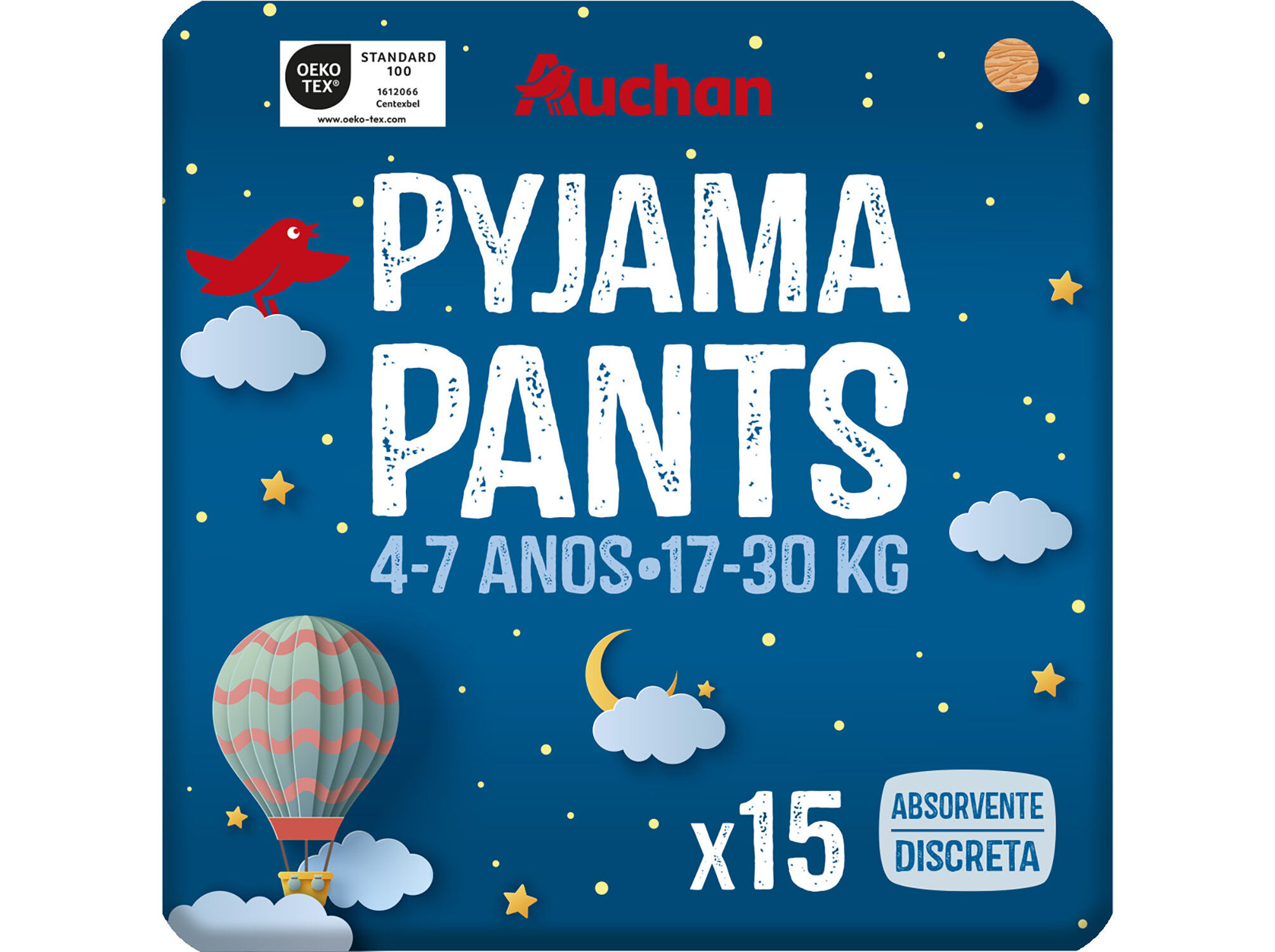 CUECAS NOITE AUCHAN PYJAMA PANTS 4-7 ANOS 17-30KG 15UN image number 0