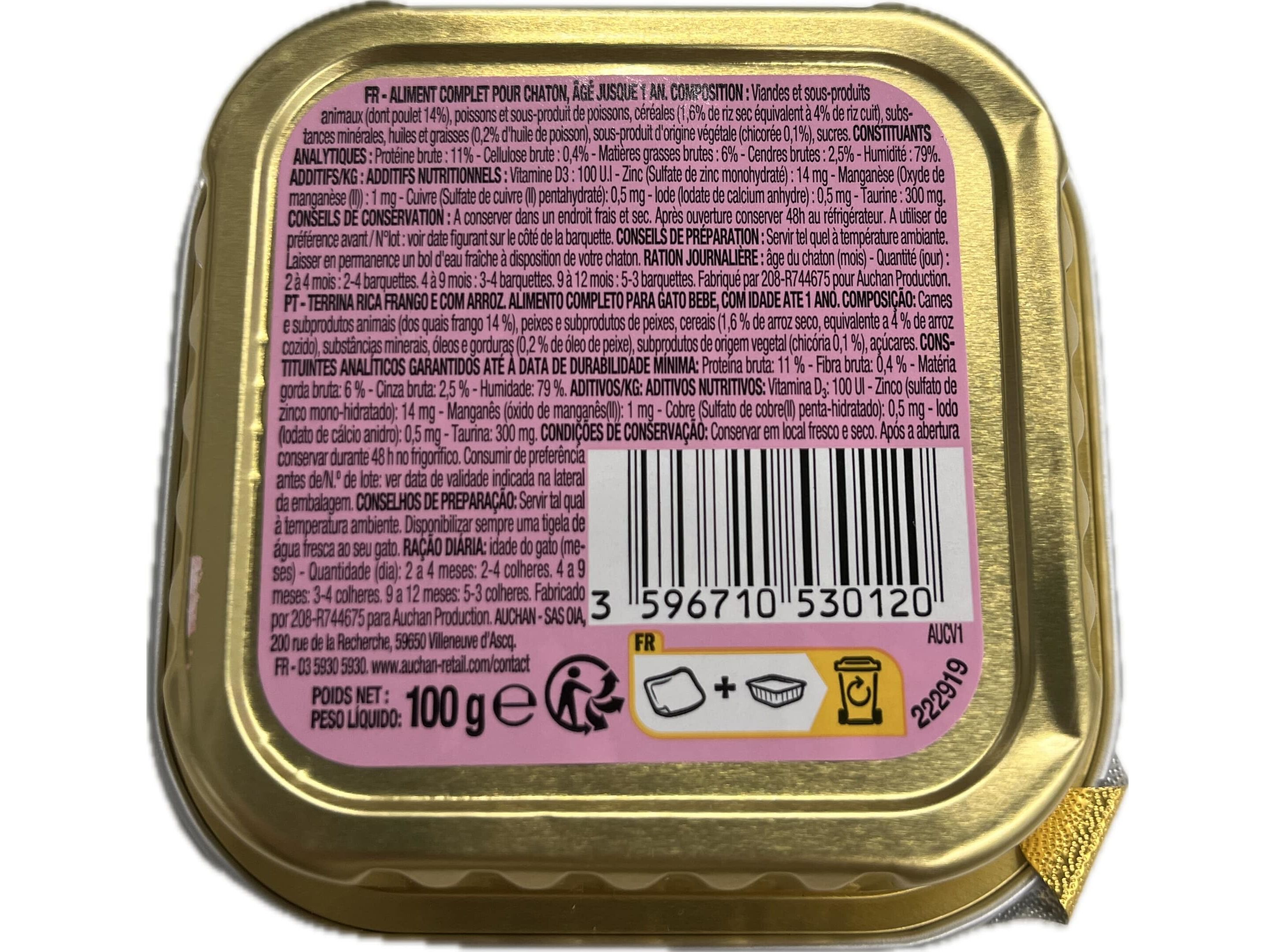 COMIDA H&Uacute;MIDA PARA GATO AUCHAN J&Uacute;NIOR RICO EM FRANGO E COM ARROZ 100G image number 2