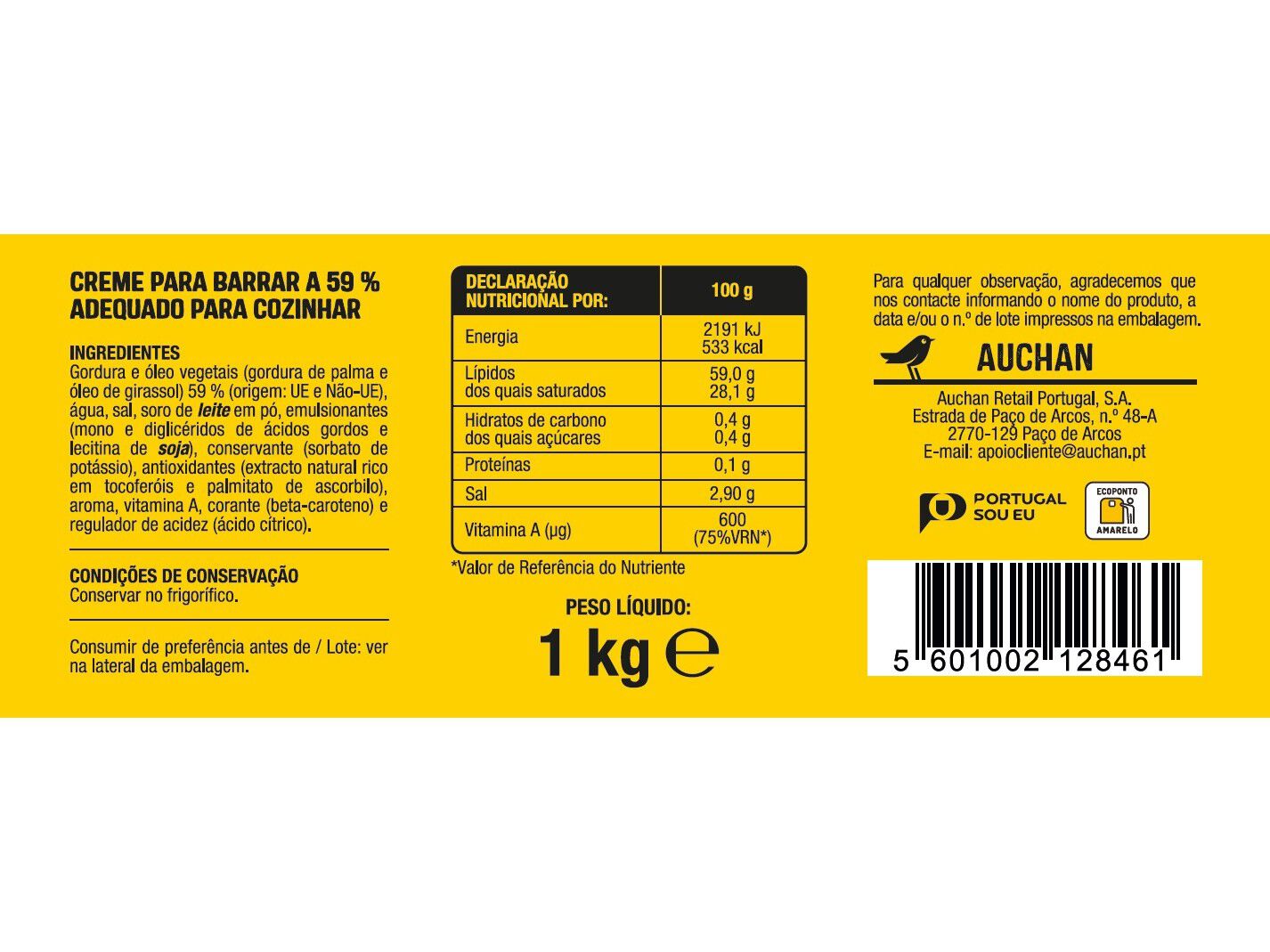 CREME VEGETAL AUCHAN CULIN&Aacute;RIO 1KG image number 1