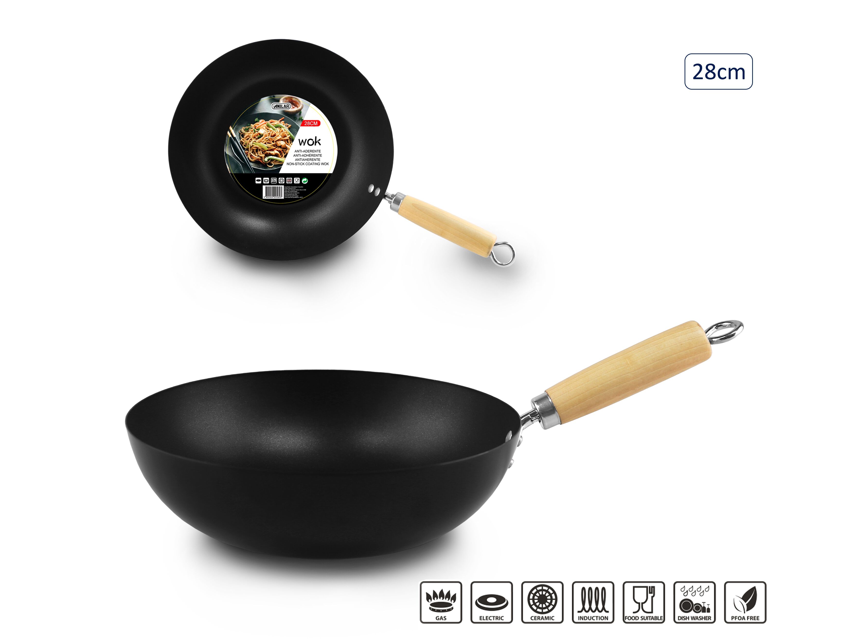 WOK ANILAR ANTI-ADERENTE 28CM image number 0