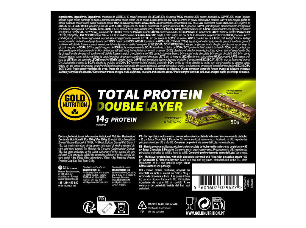 BARRA LAYER GOLDNUTRITION PROTEINA CHOC & PISTACHIO 50G image number 1