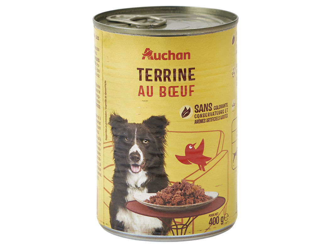 COMIDA H&Uacute;MIDA PARA C&Atilde;O AUCHAN TERRINA VACA 400 G image number 0