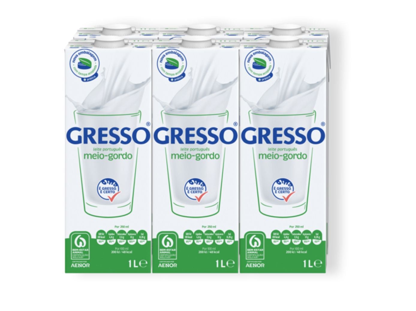LEITE UHT GRESSO MEIO GORDO 6X1L image number 1