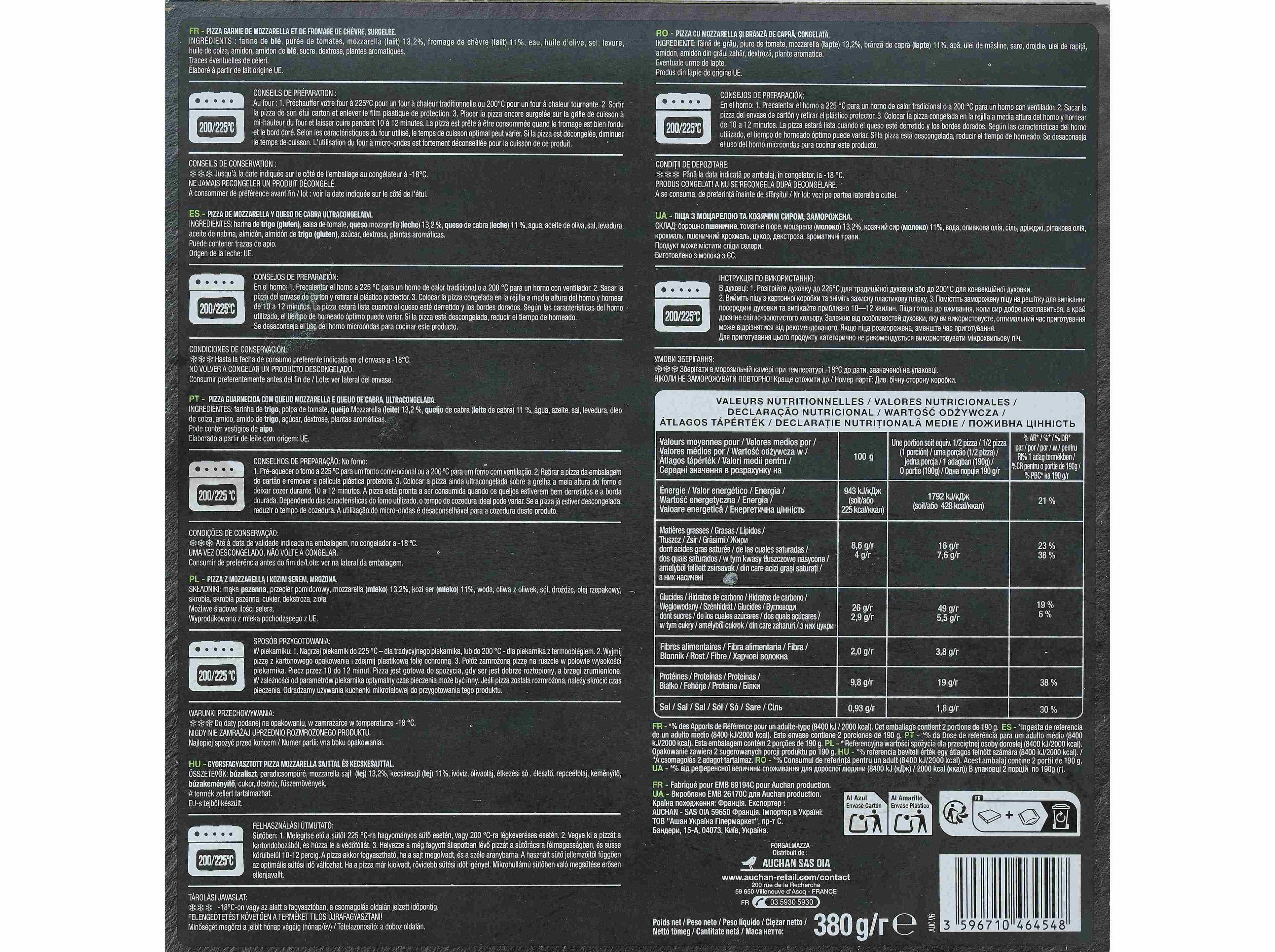 PIZZA AUCHAN MASSA CL&Aacute;SSICA QUEIJO CABRA 380G image number 2