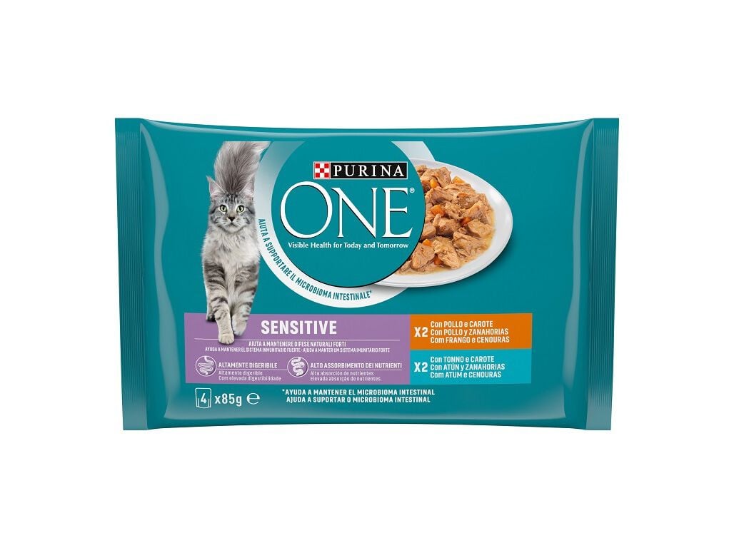 COMIDA H&Uacute;MIDA PARA GATO PURINA ONE SENSITIVE 4X85G image number 0