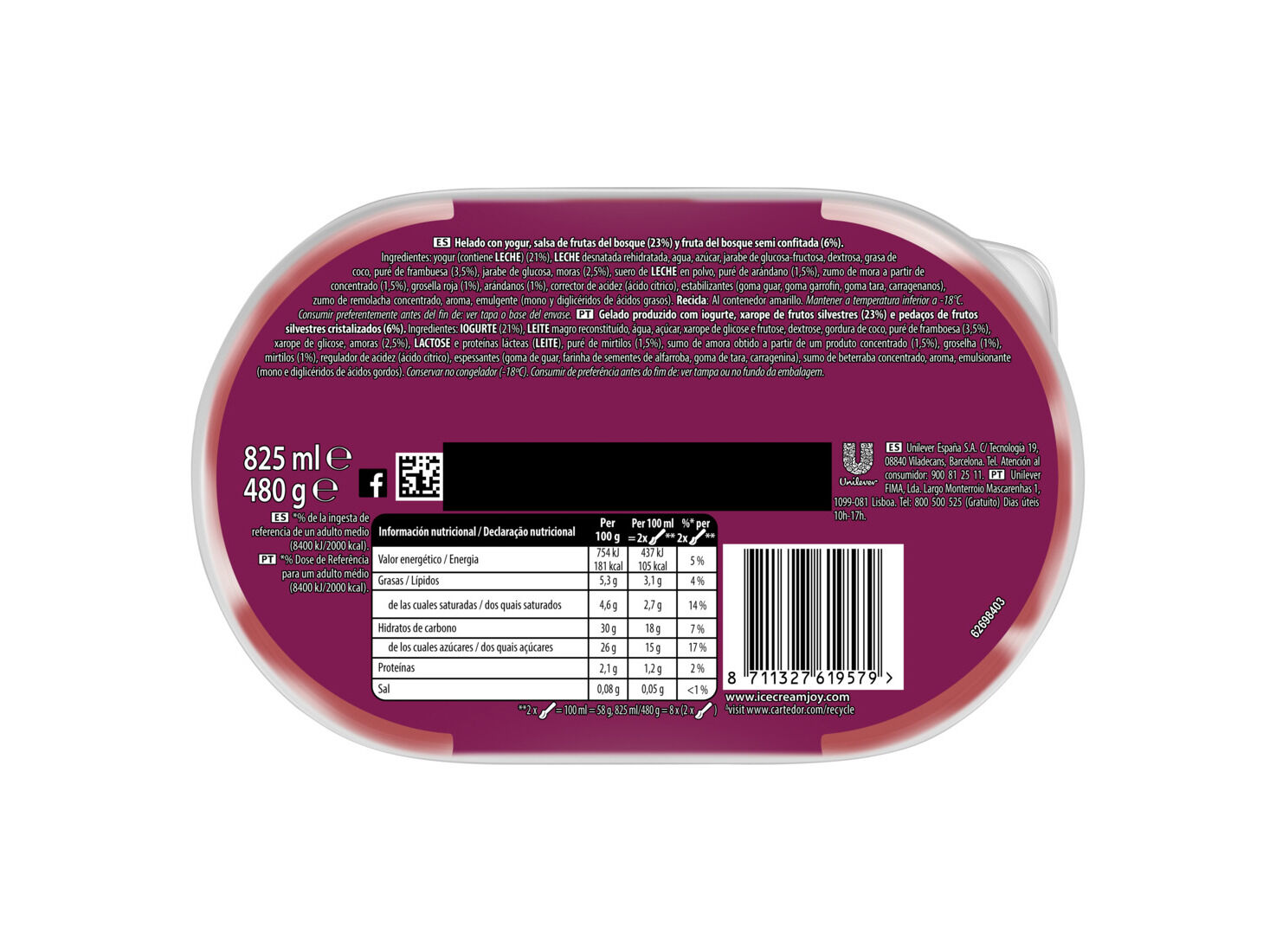 GELADO CARTE D'OR IOGURTE E FRUTOS BOSQUE 825ML image number 1