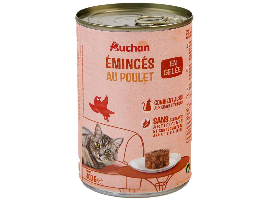 COMIDA H&Uacute;MIDA PARA GATO AUCHAN PEDA&Ccedil;OS EM GELEIA COM FRANGO 400G image number 0