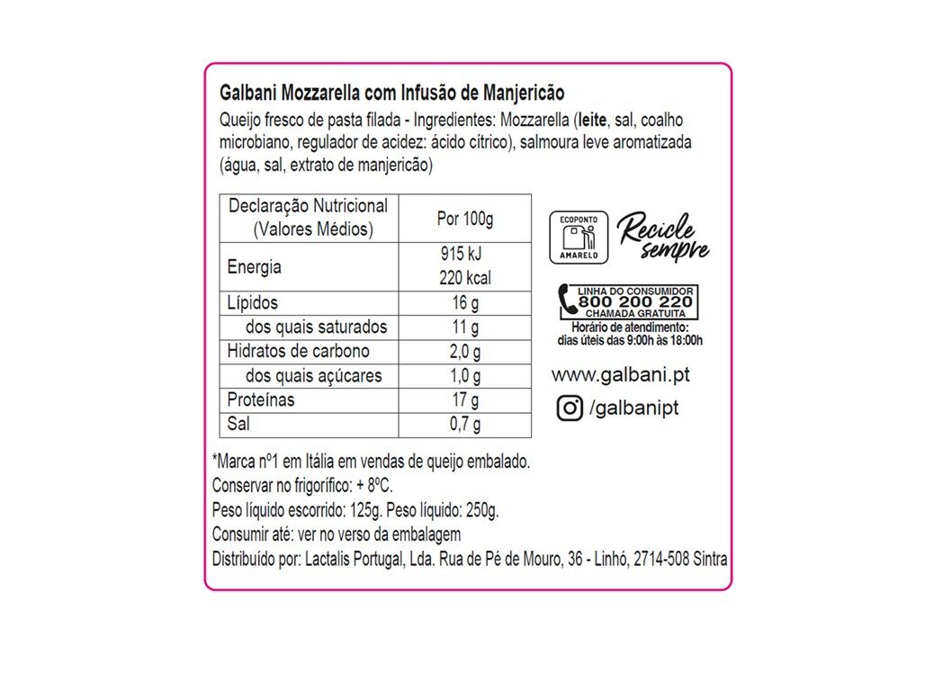 QUEIJO MOZZARELLA GALBANI INFUS&Atilde;O MANGERIC&Atilde;O 125G image number 1