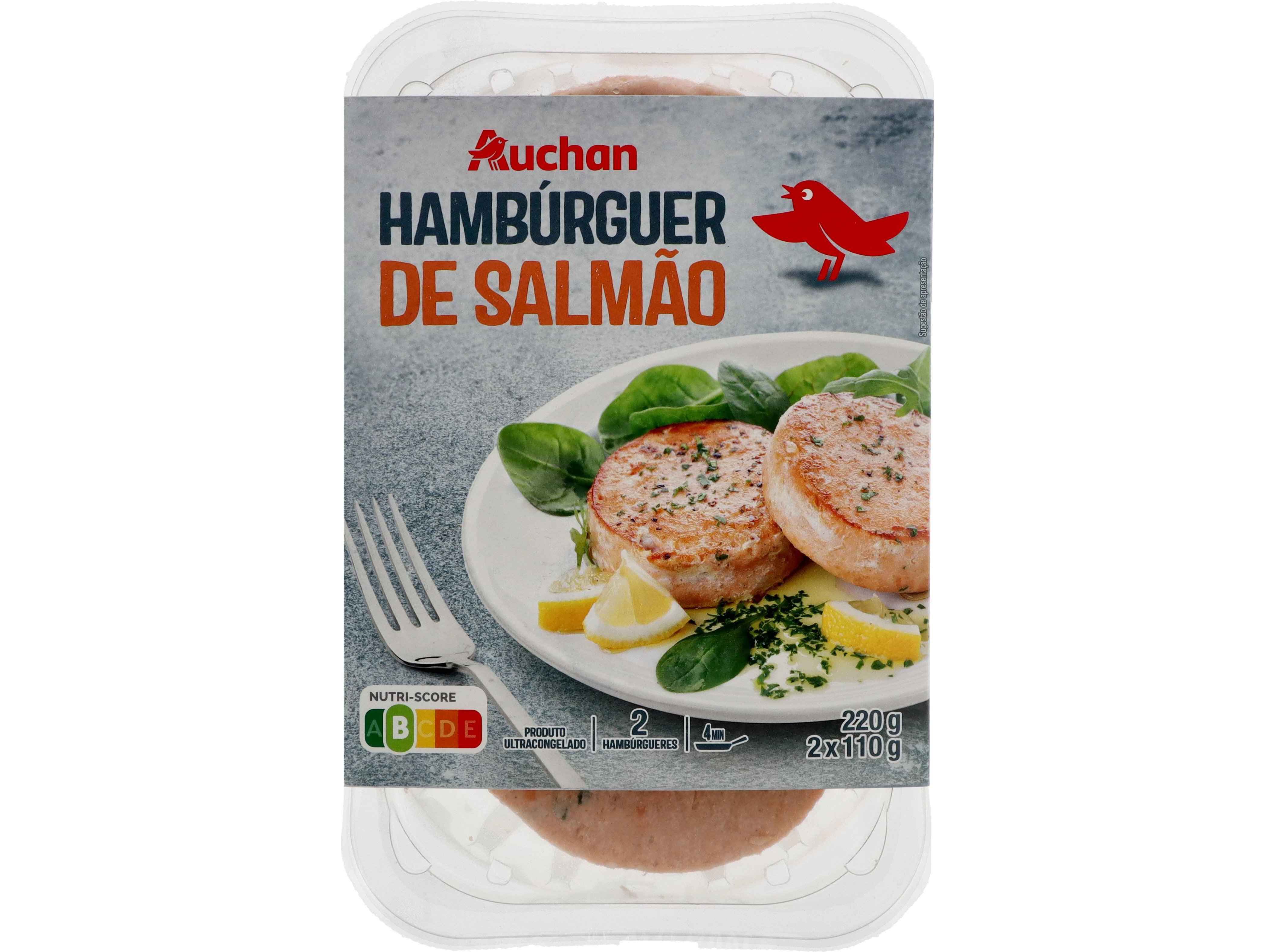HAMB&Uacute;RGUER DE SALM&Atilde;O AUCHAN ULTRACONGELADO 2UN 220G image number 0