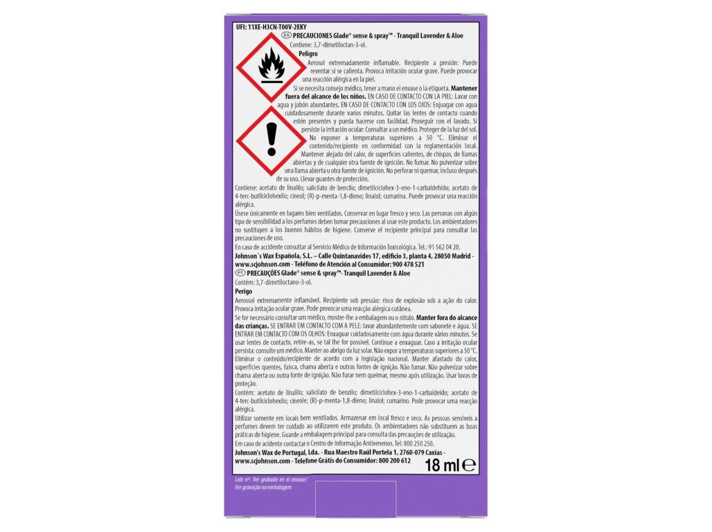 AMBIENTADOR APARELHO GLADE SENSE&SPRAY LAVANDA&ALOE 18ML image number 1