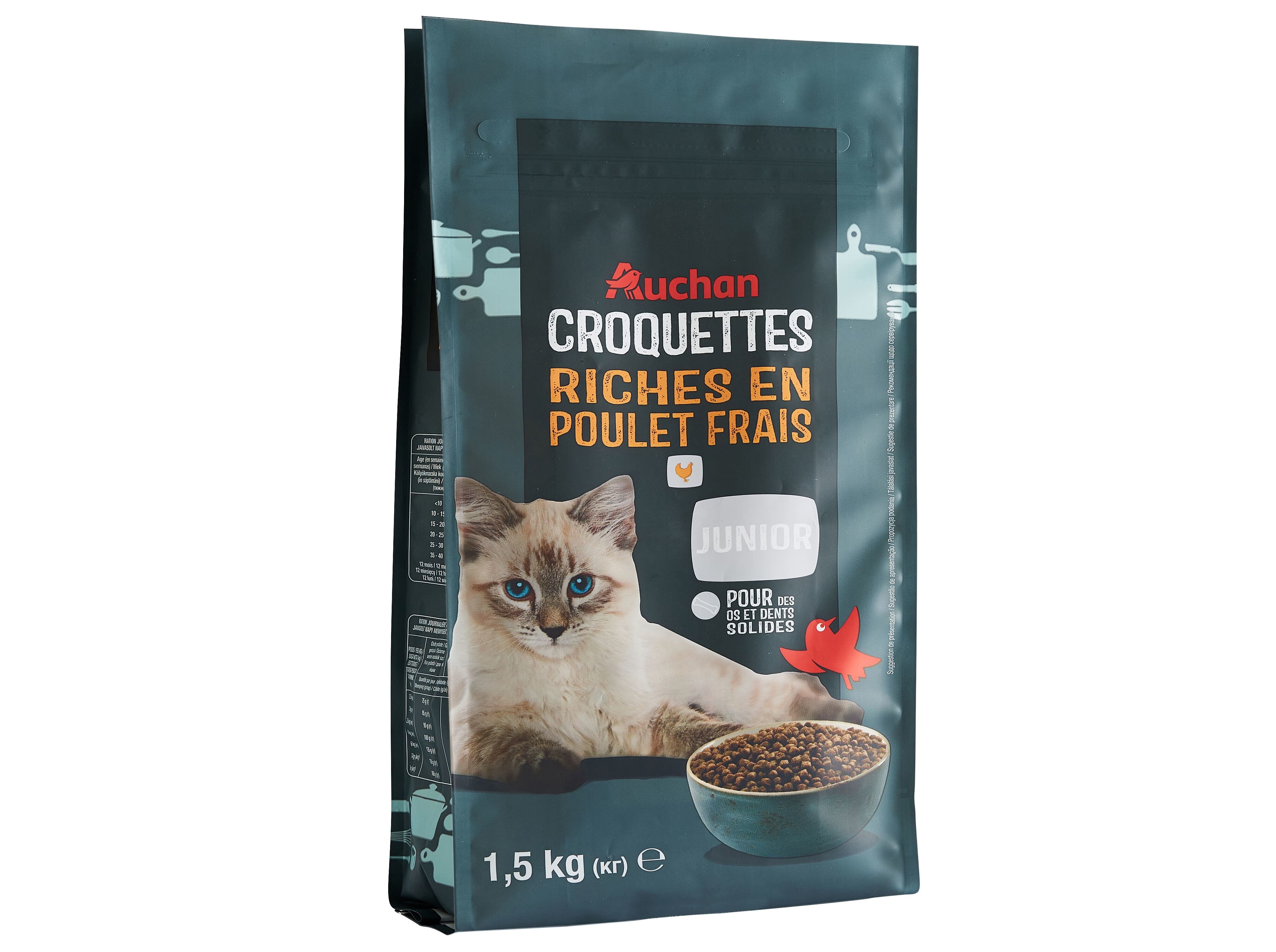 RA&Ccedil;&Atilde;O PARA GATO J&Uacute;NIOR AUCHAN RICO EM FRANGO FRESCO 1.5KG image number 1