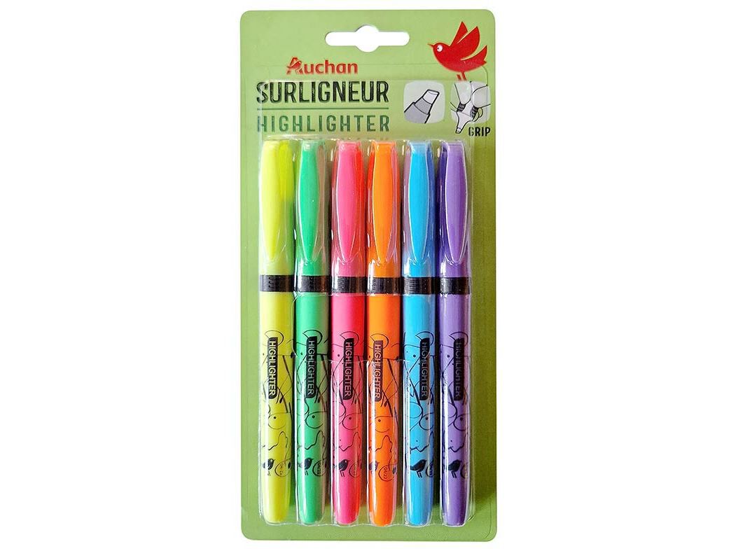 CONJUNTO DE 6 SUBLINHADORES AUCHAN FLUORESCENTE image number 0