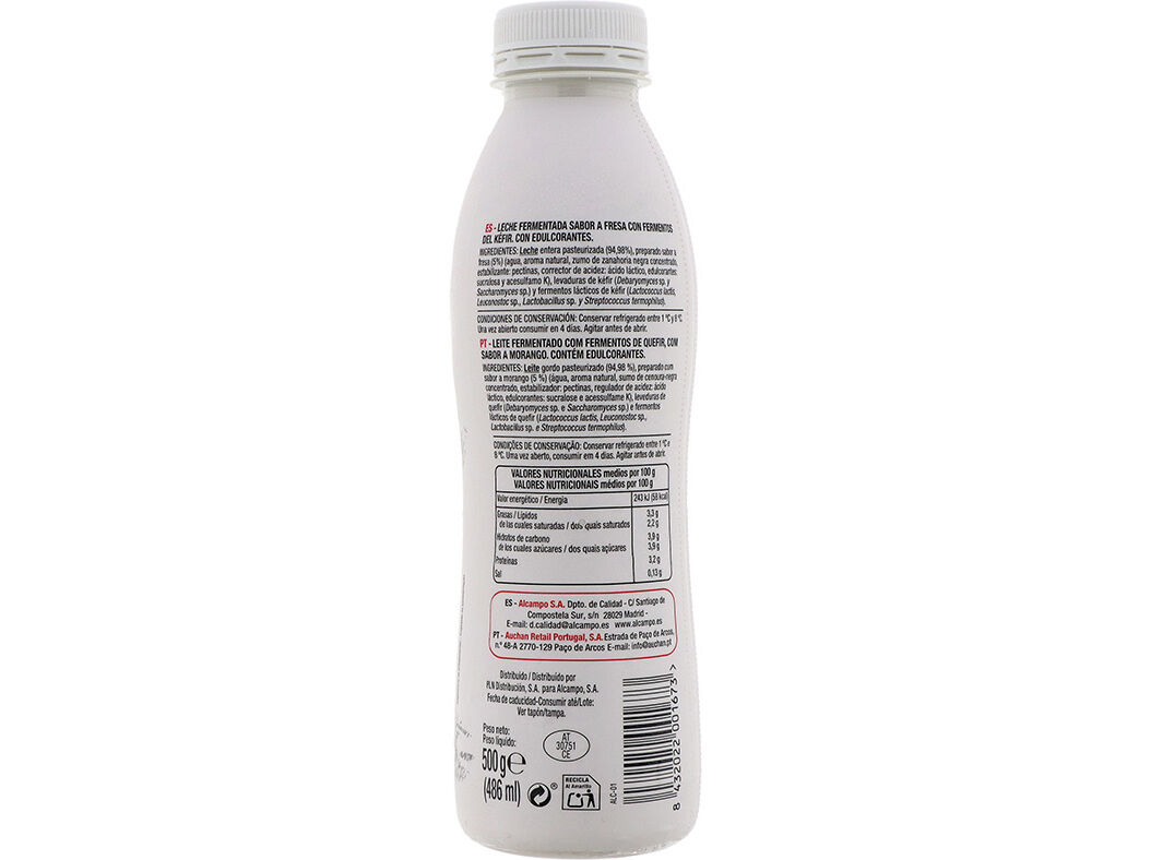 KEFIR LIQUIDO AUCHAN MORANGO 500G image number 1