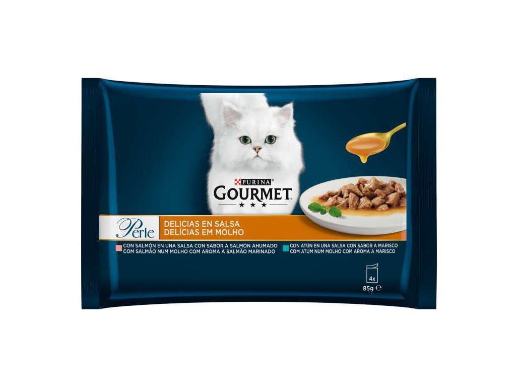 COMIDA H&Uacute;MIDA PARA GATO GOURMET PERLE DEL&Iacute;CIAS EM MOLHO COM PEIXE 4X85G image number 0