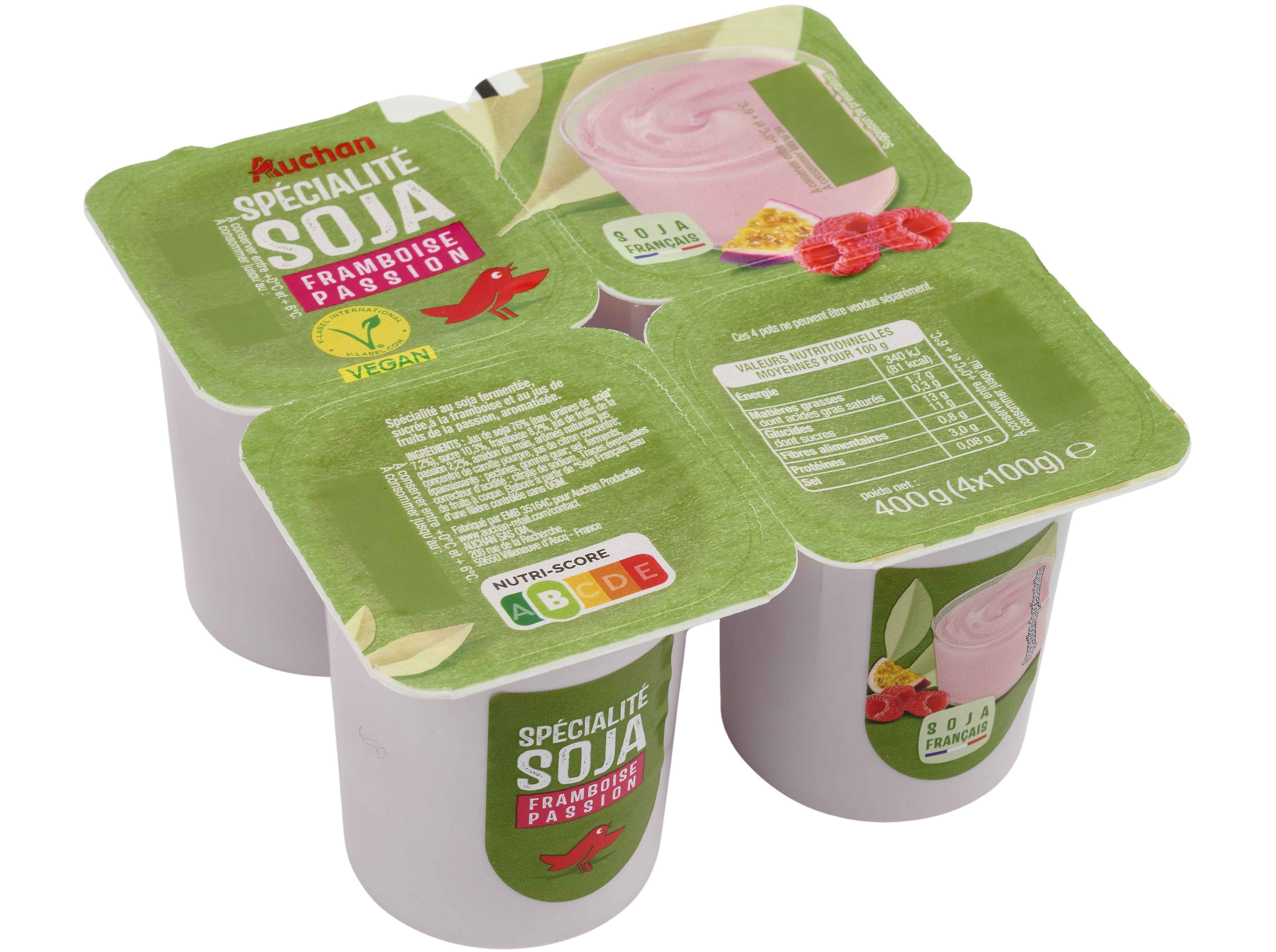 SOJAGURTE AUCHAN FRAMBOESA E MARACUJ&Aacute; 4X100G image number 0