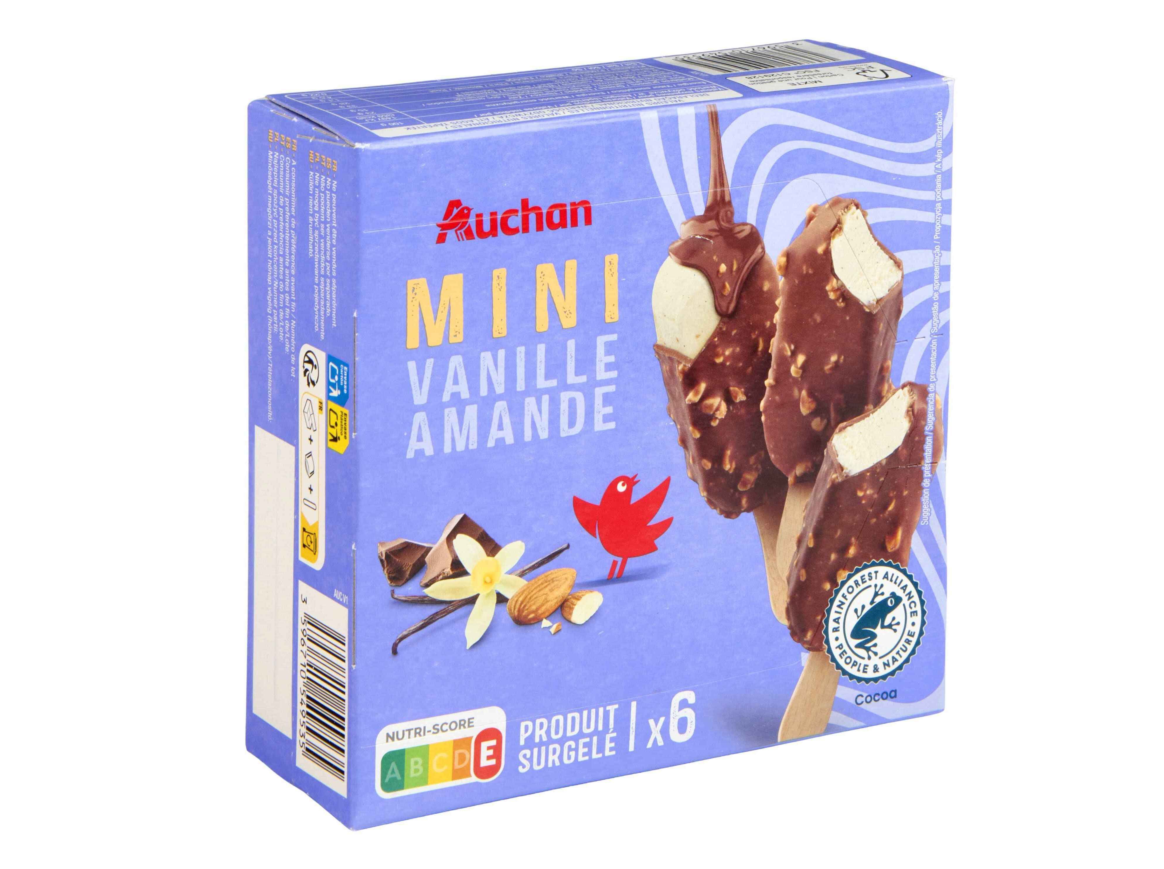 GELADO PALITO AUCHAN MINI BAUNILHA AM&Ecirc;NDOA 6X50ML image number 1
