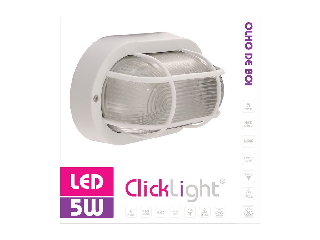OLHO DE BOI LED CLICKLIGHT OVAL REDE 5W E27 BRAN
