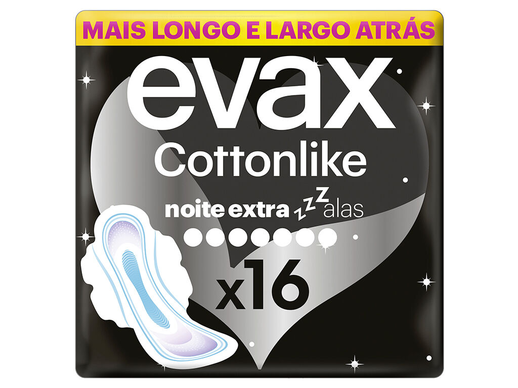 Pensos Higi&eacute;nicos Cottonlike Noite Extra com Abas Evax 16 un