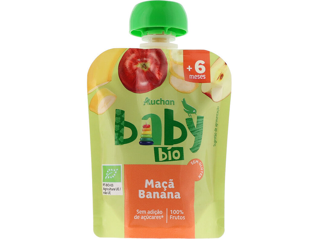 SAQUETA DE FRUTA AUCHAN BABY BIO MA&Ccedil;&Atilde; BANANA 90G